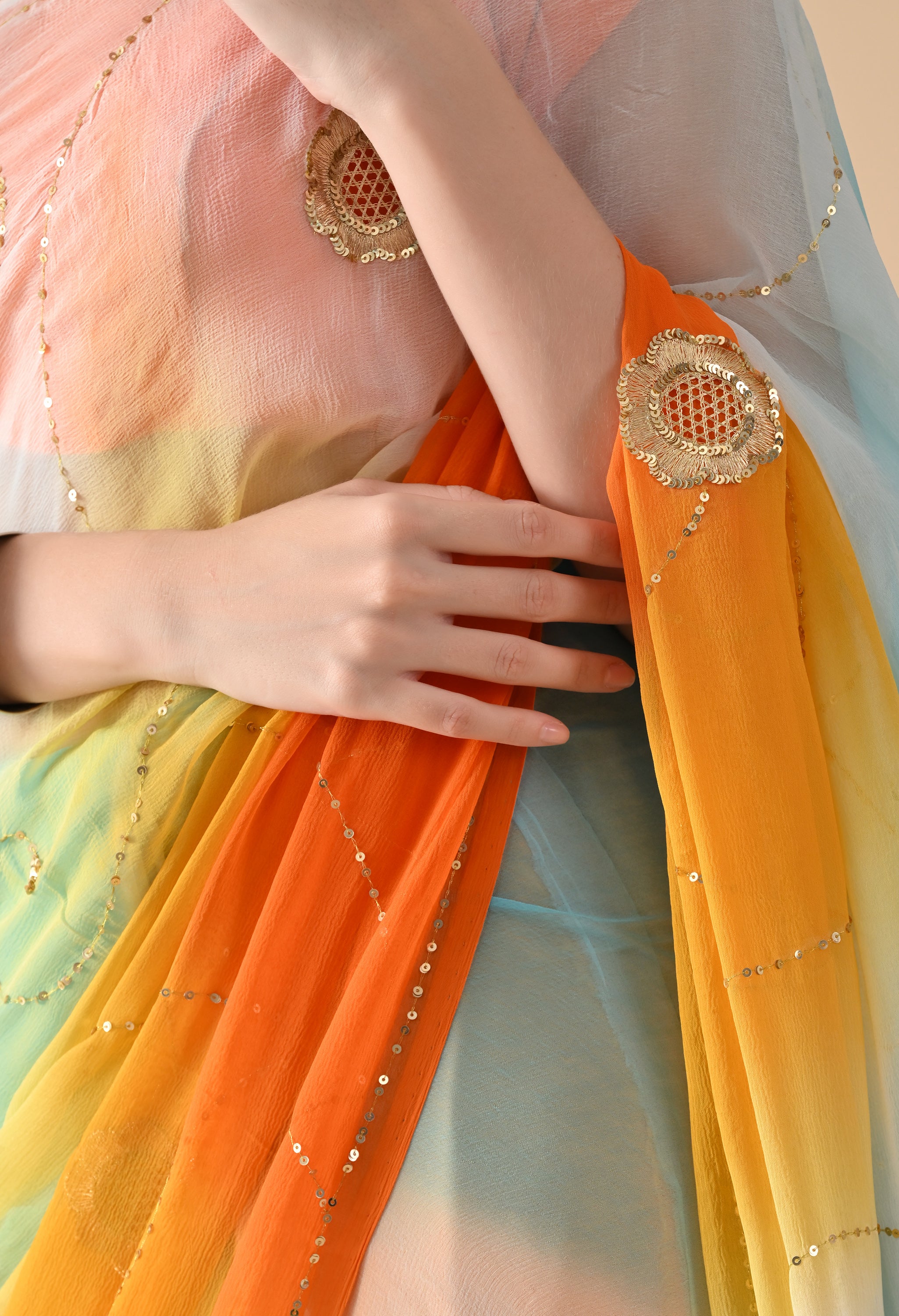 Blue Sun downer Tie & dye Sequin Diamond Chiffon Saree
