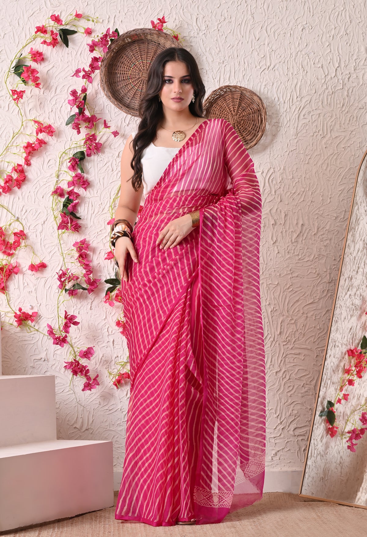 Berry Rose Italian Chiffon Saree