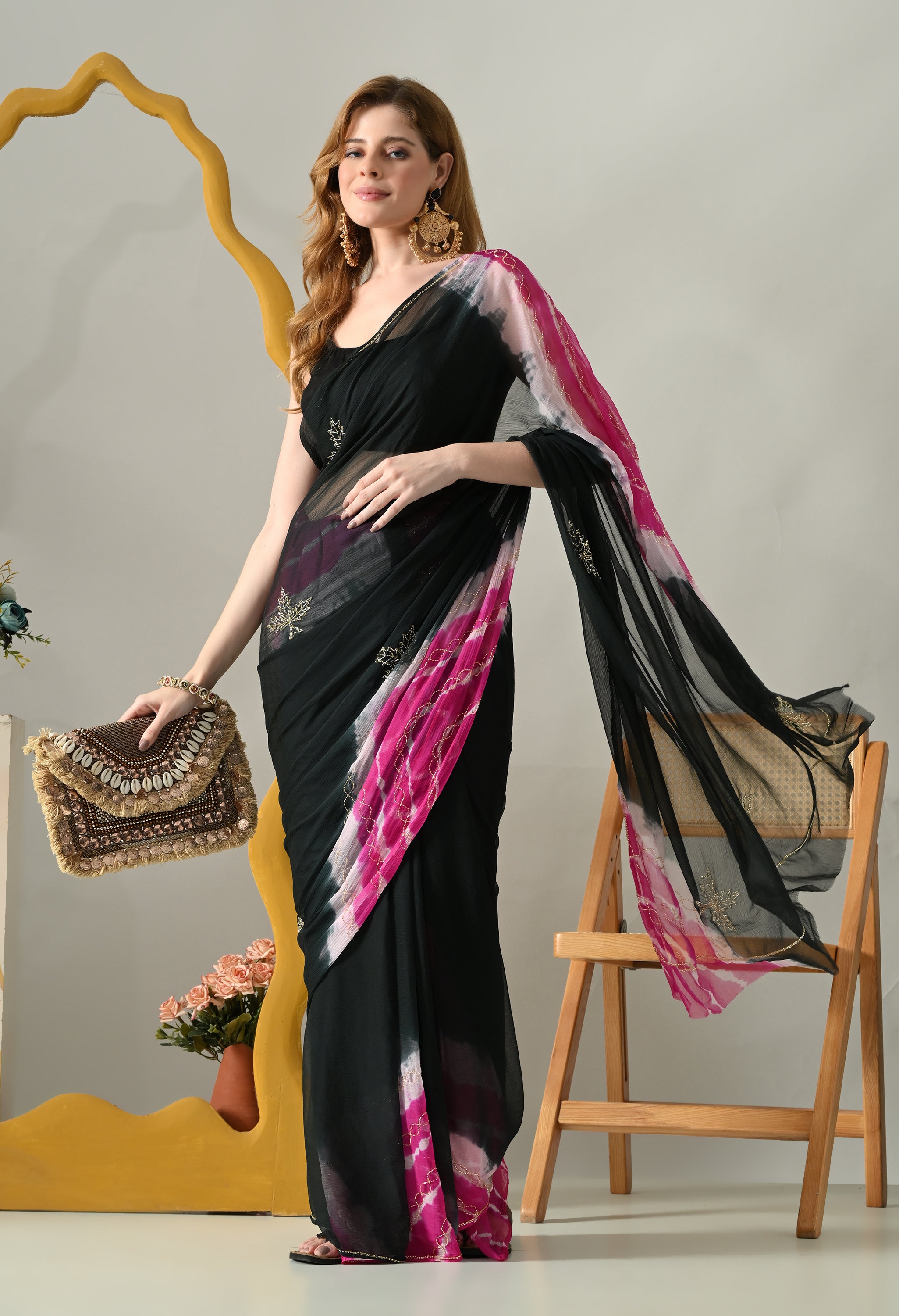 Albeli Noir Black Handworked Chiffon Saree