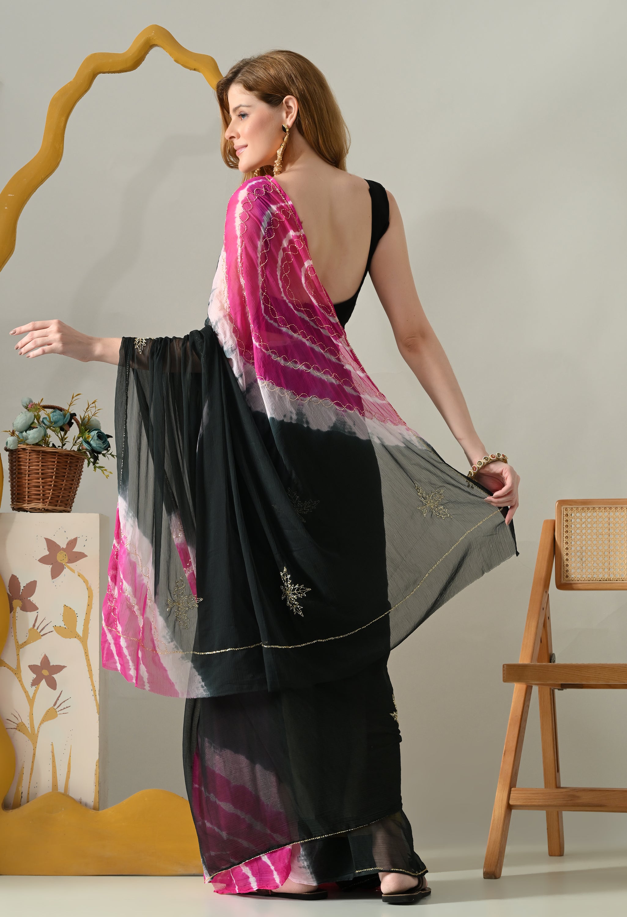 Albeli Noir Black Handworked Chiffon Saree