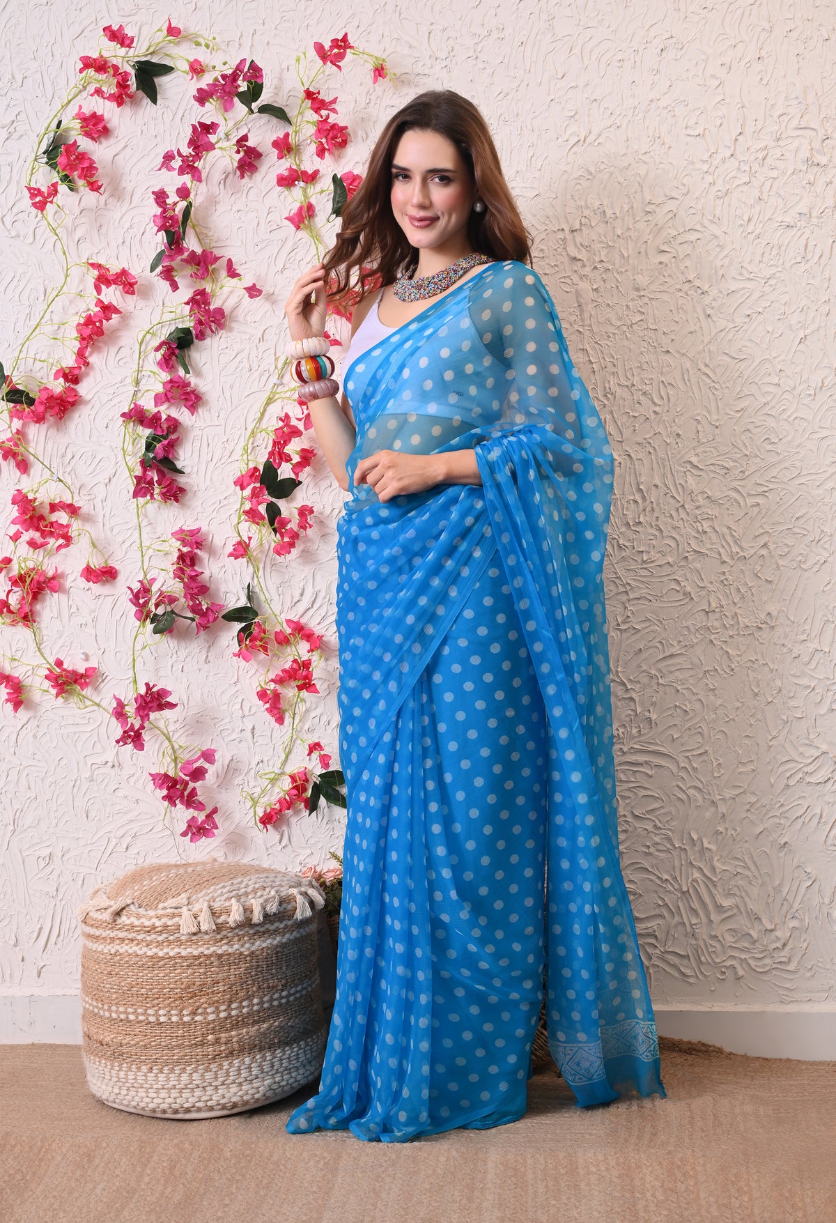 Azure Dot Italian Chiffon Saree