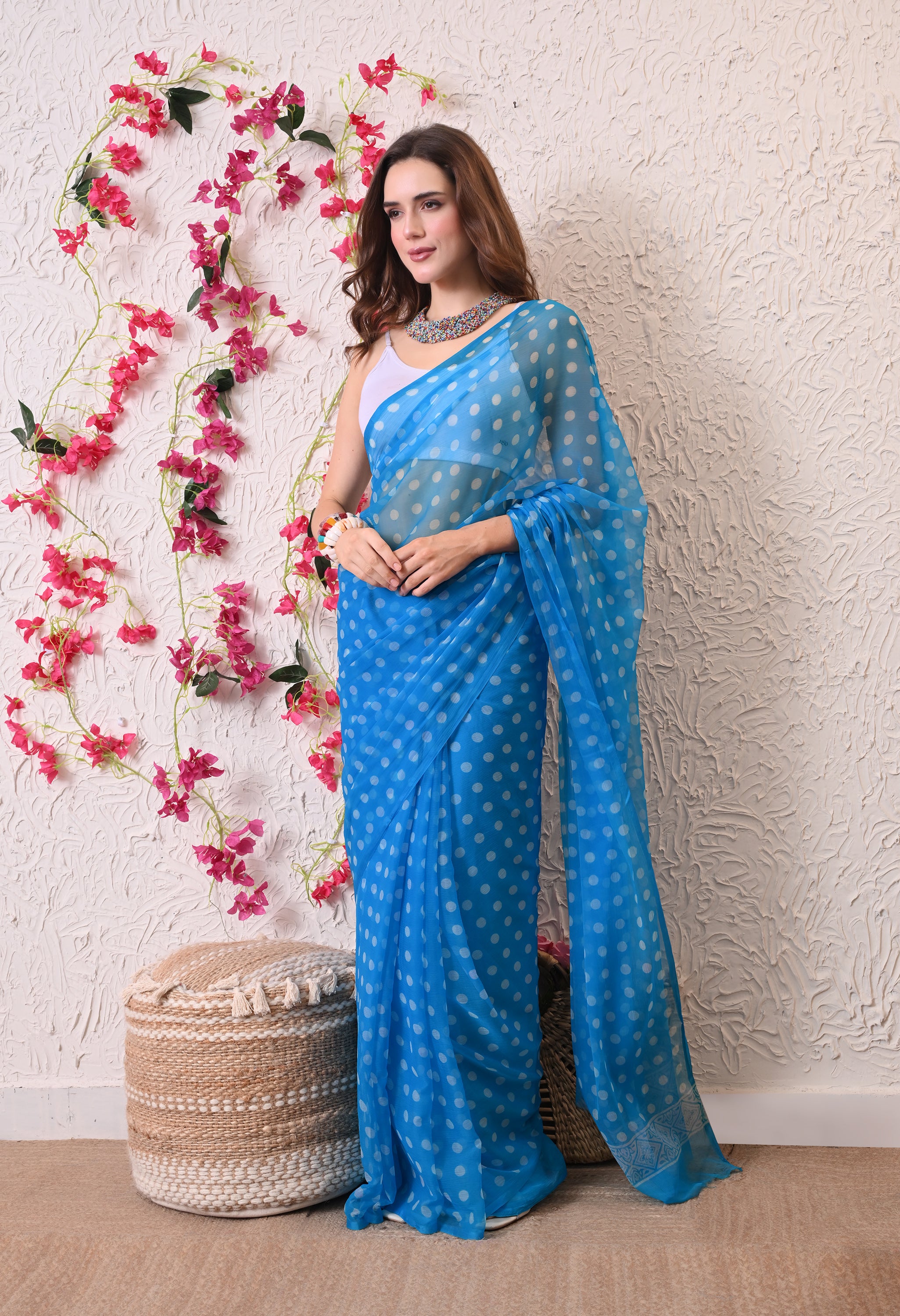 Azure Dot Italian Chiffon Saree