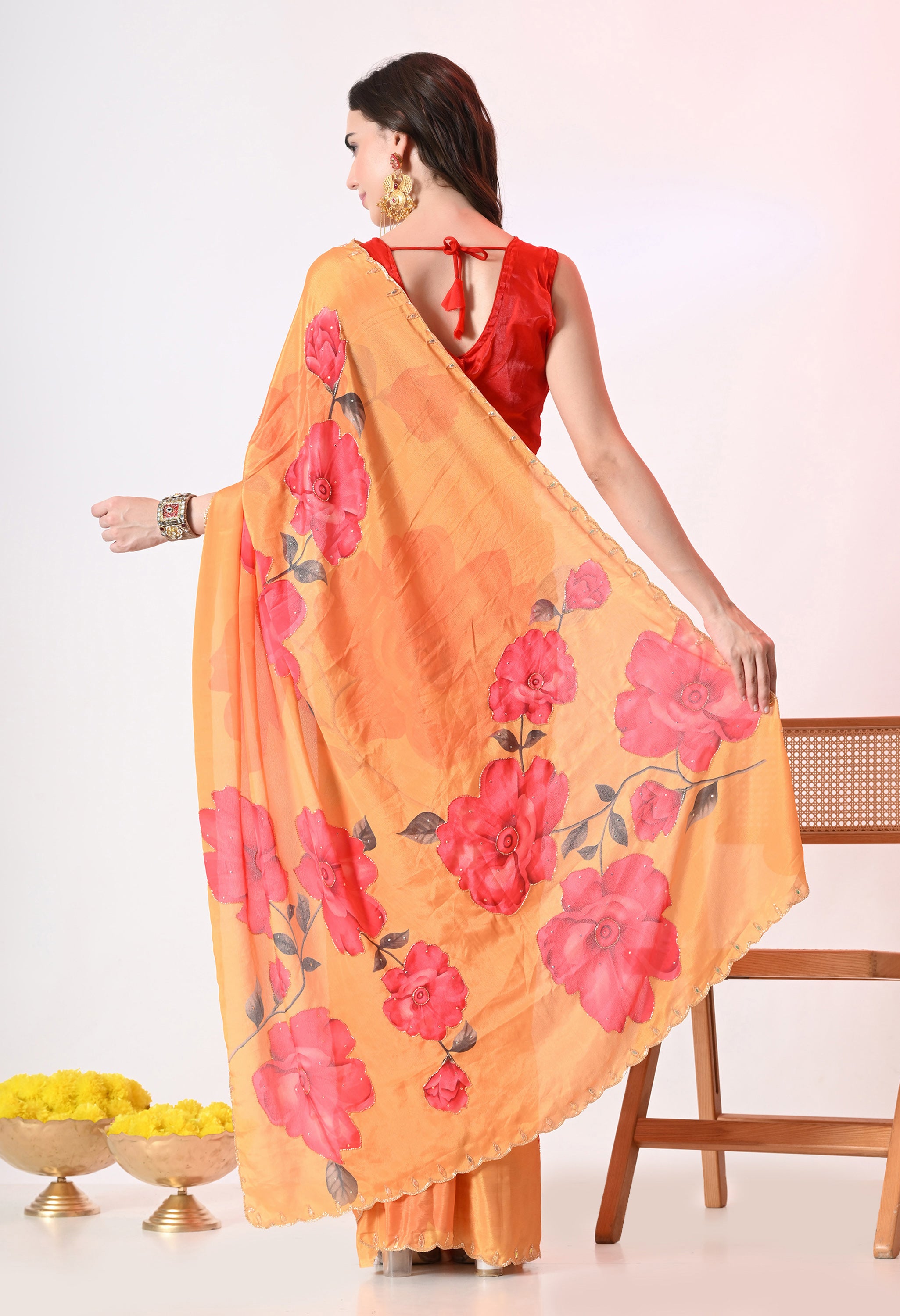Digital Printed Yellow Georgette Saree
