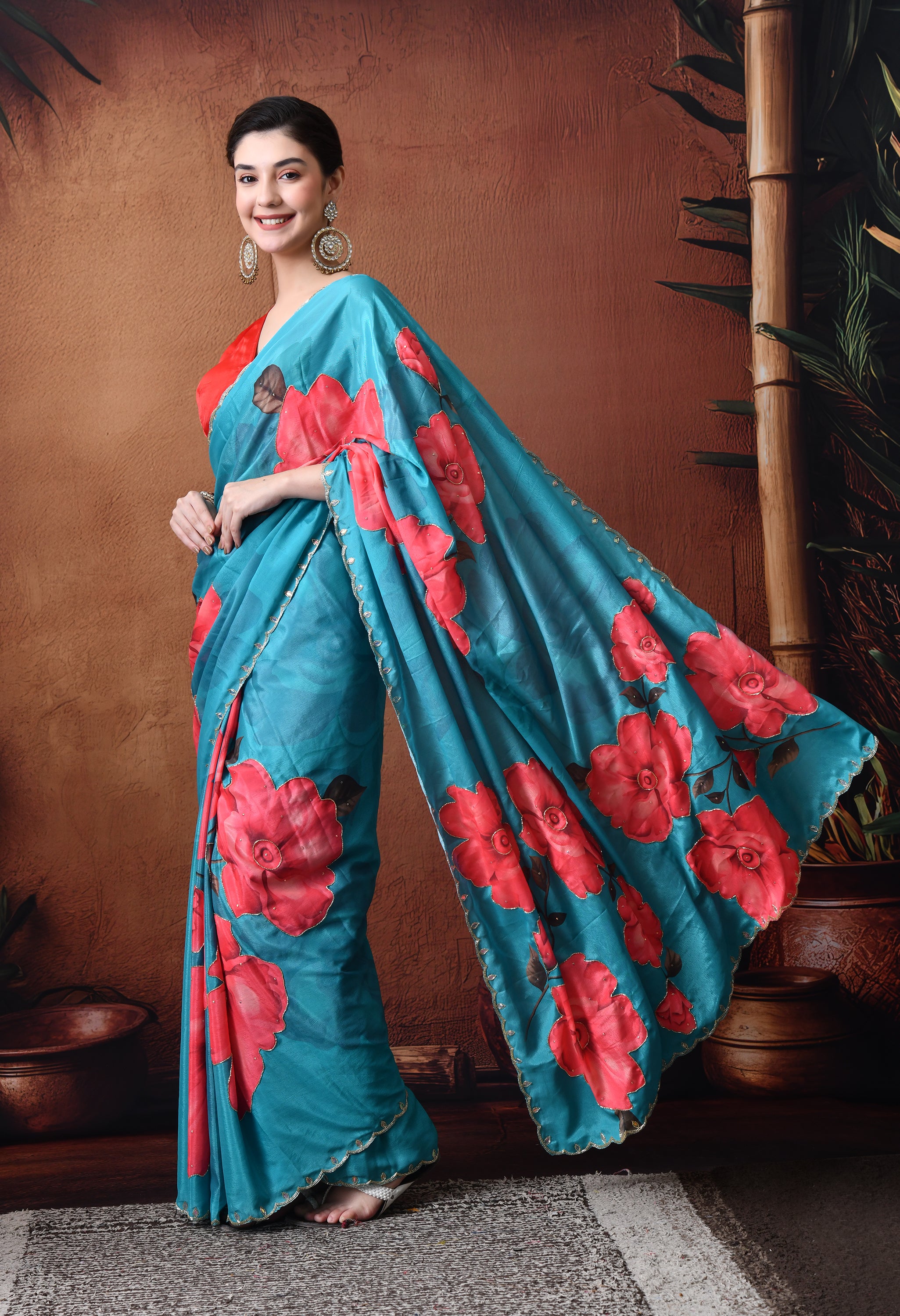 Digital Printed Rama Georgette Saree