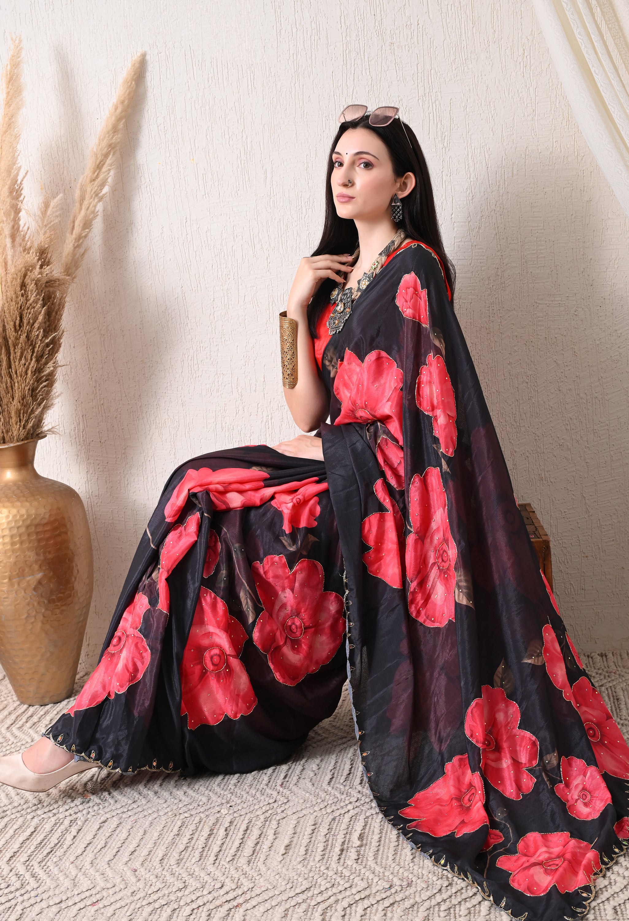 Digital Printed Black Georgette Saree