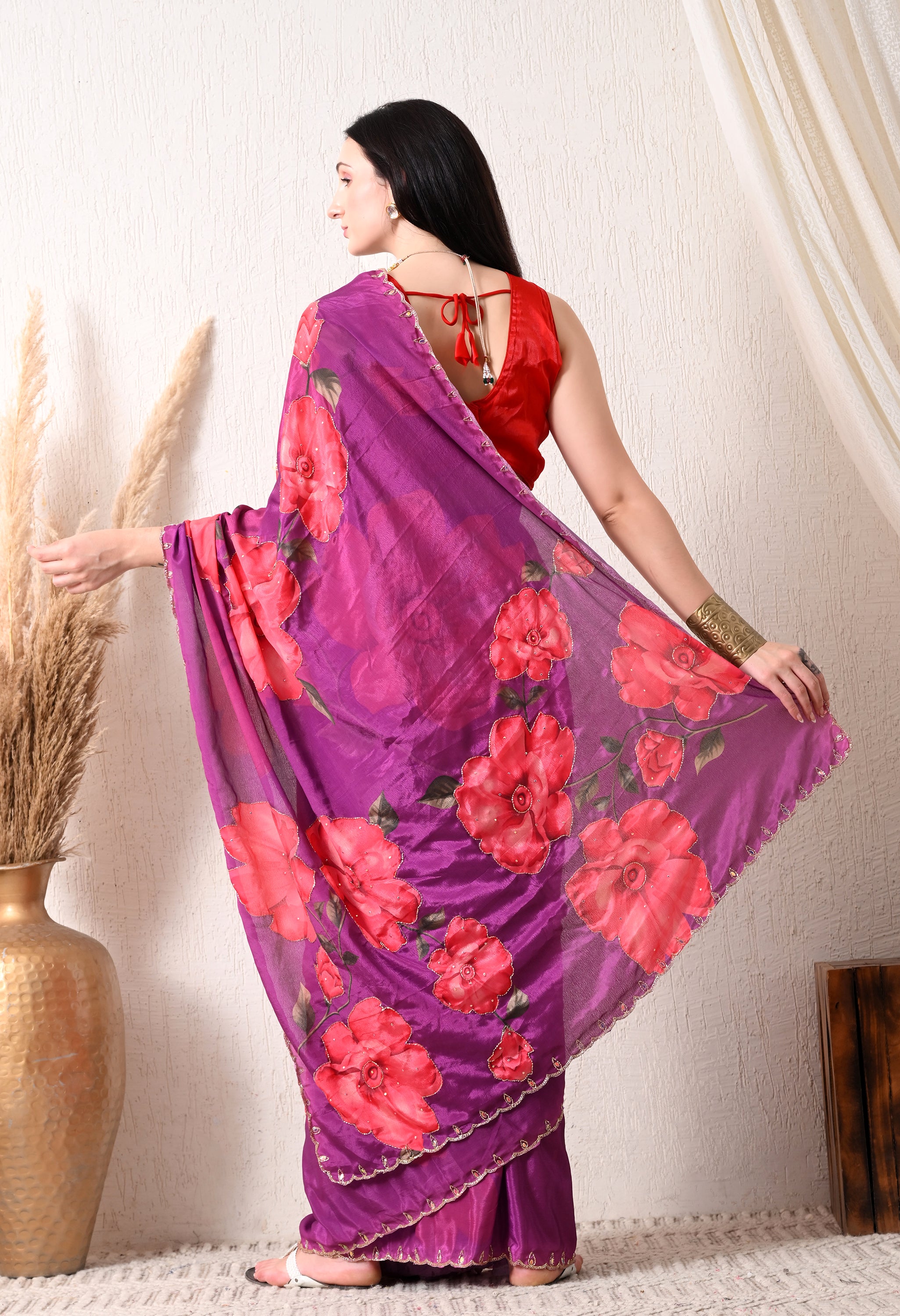 Digital Printed Purple Georgette Saree