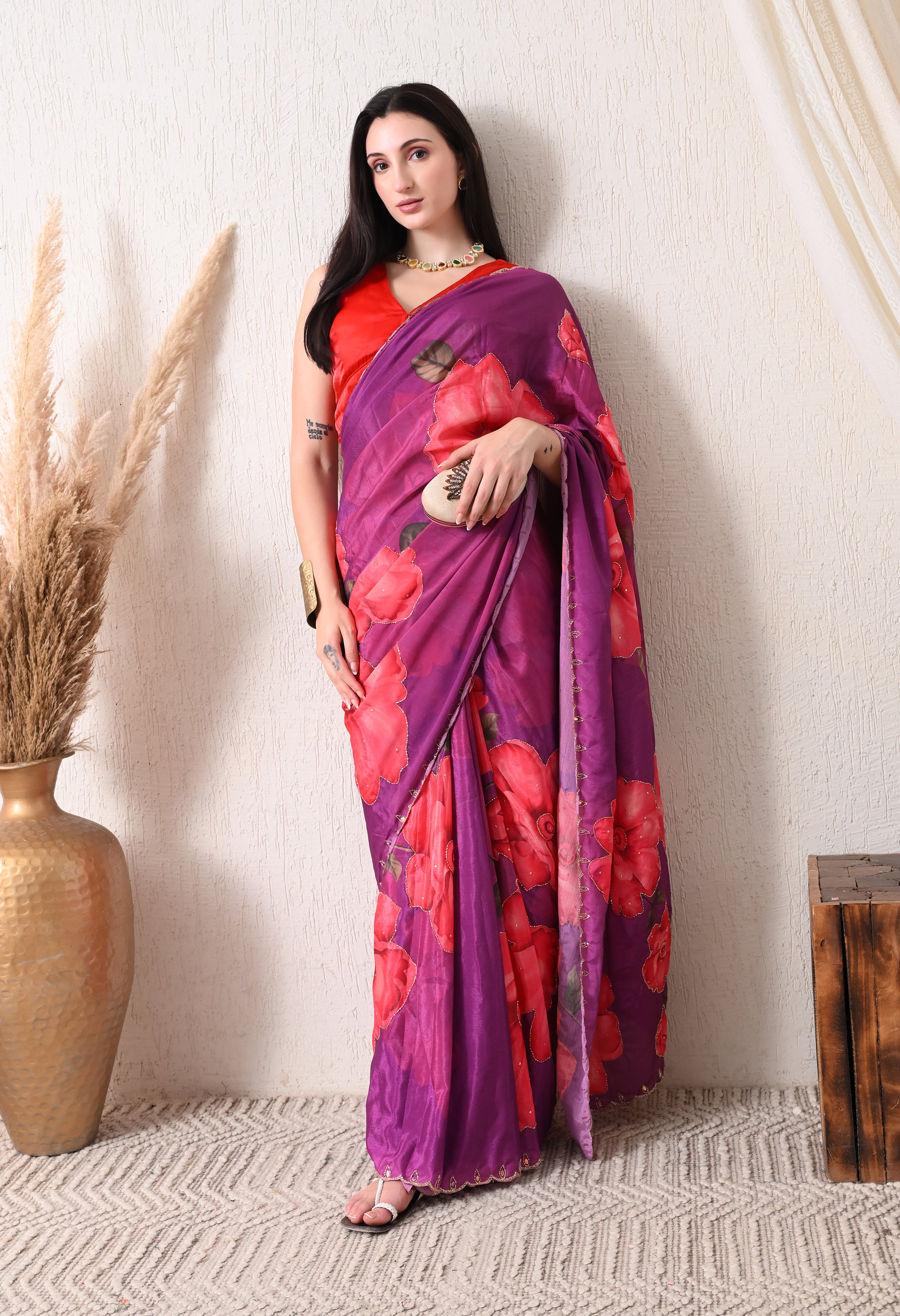 Digital Printed Purple Georgette Saree