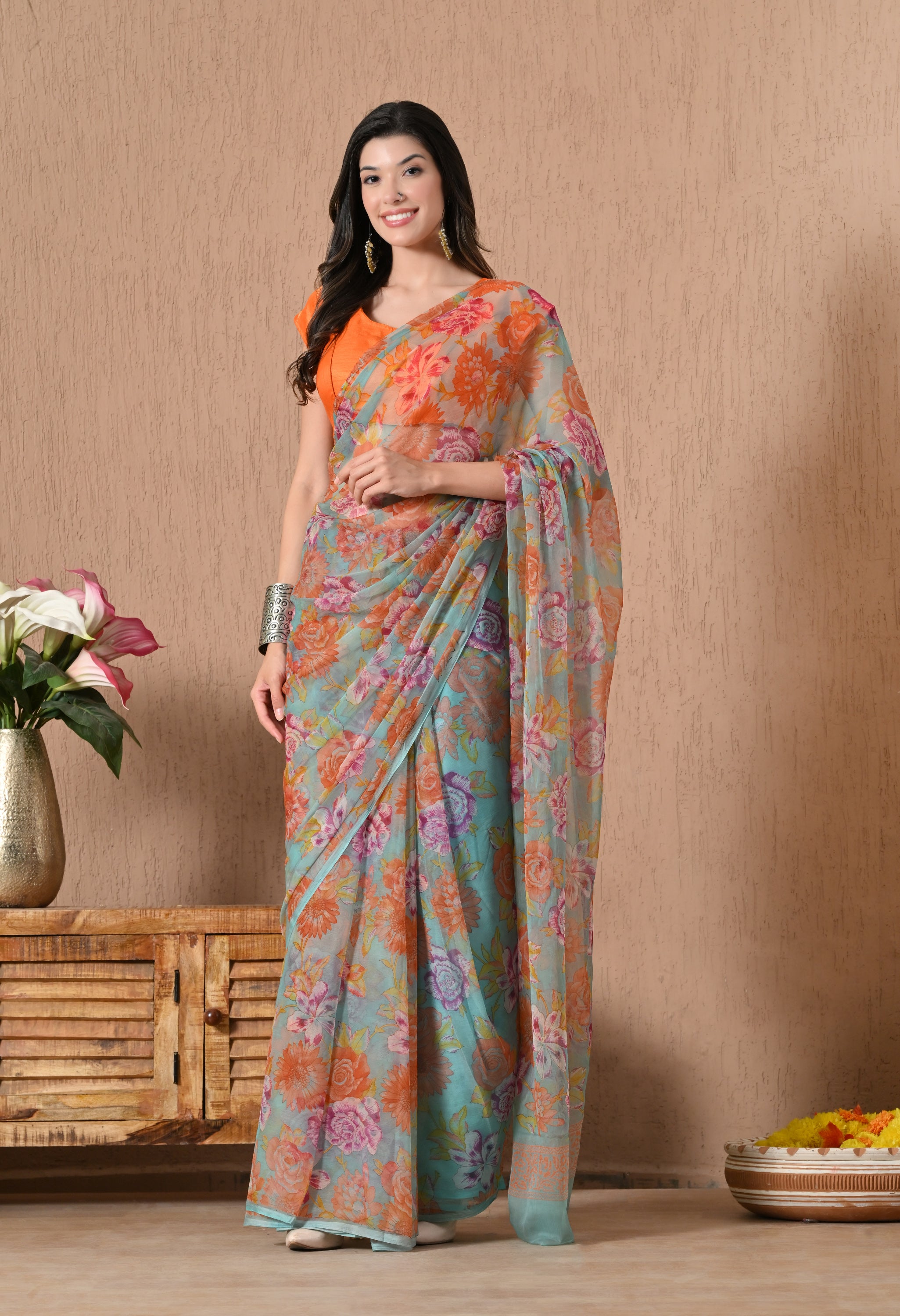 Fresh Air Floral Printed Chiffon Saree