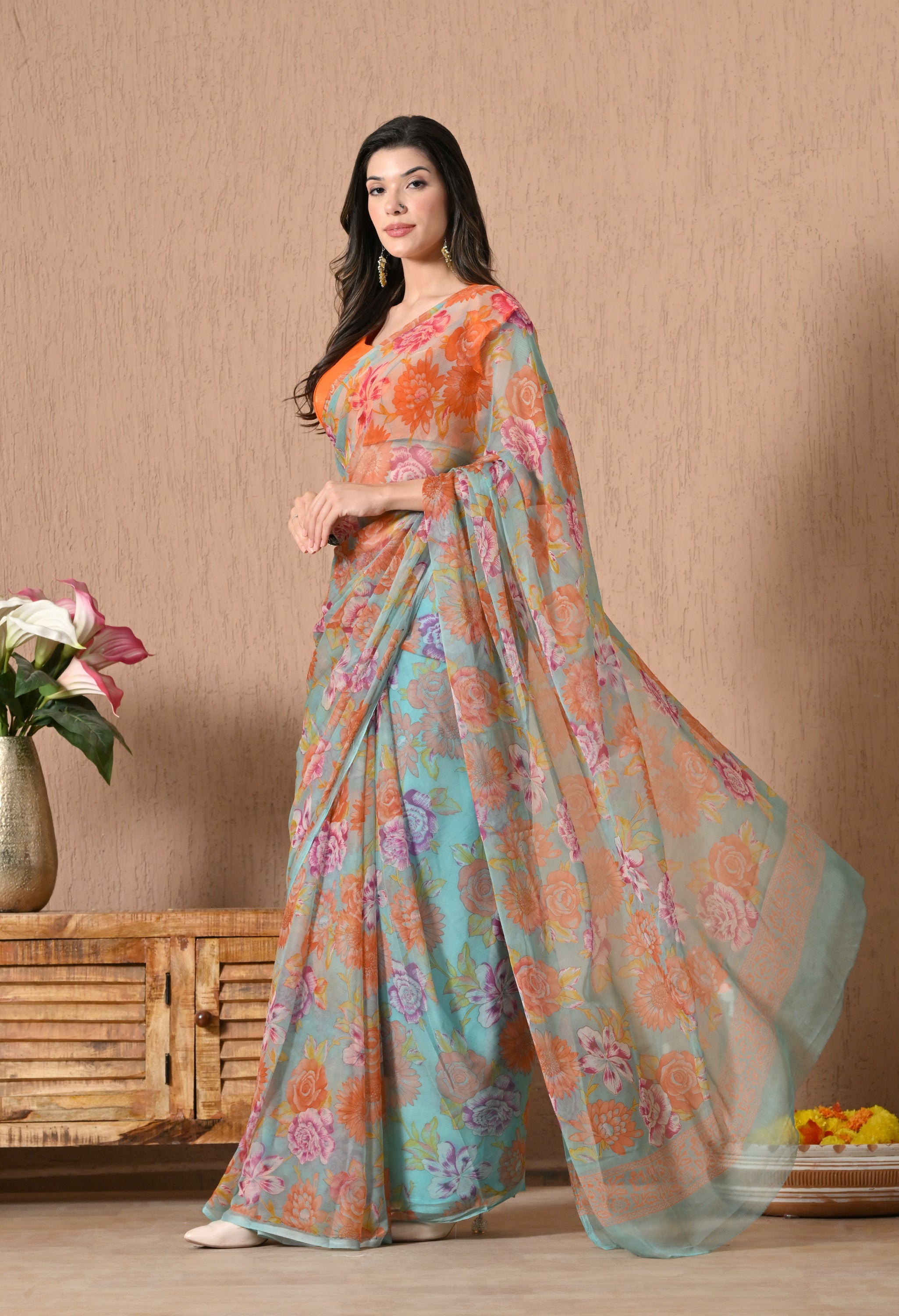 Fresh Air Floral Printed Chiffon Saree