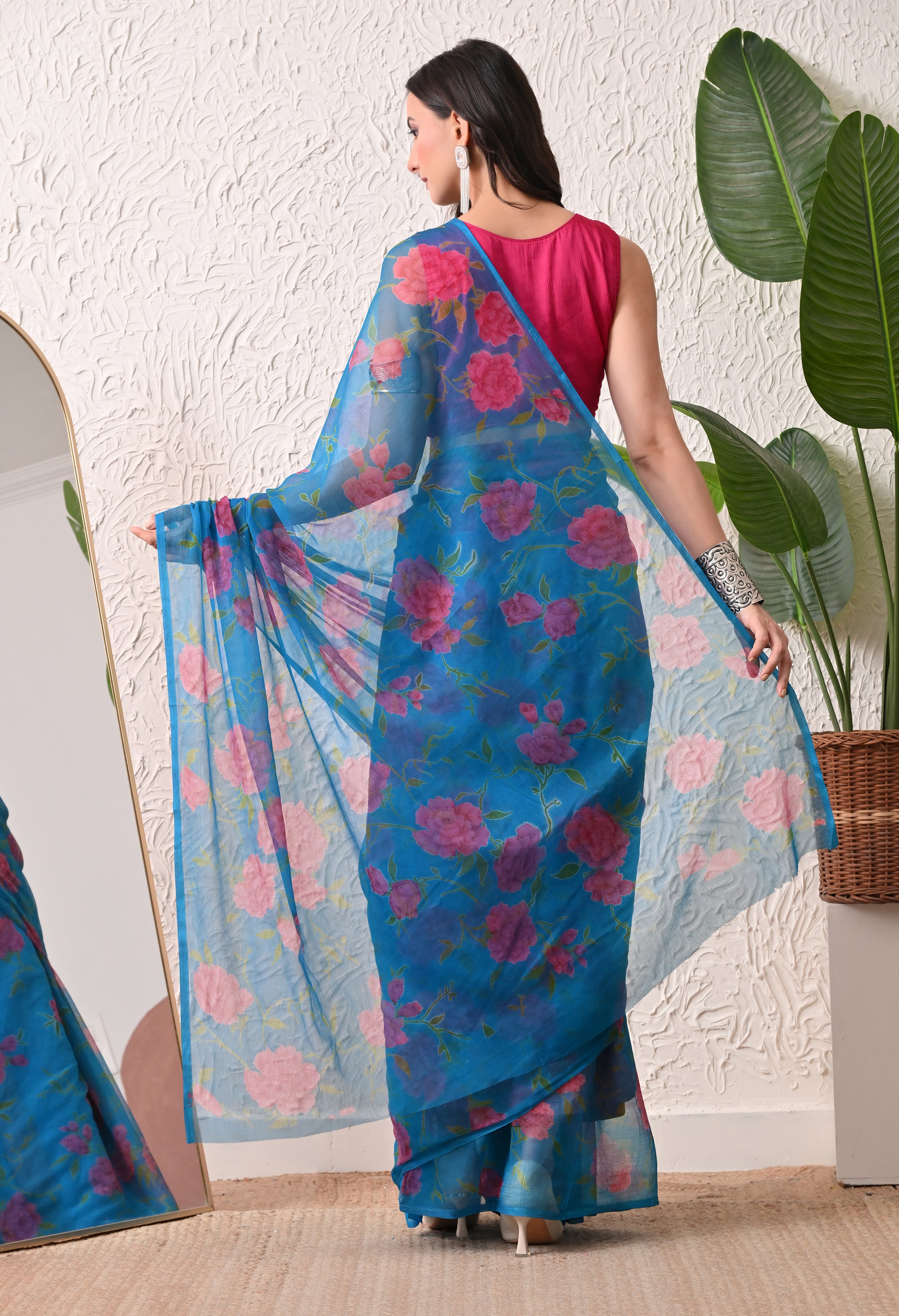 Azure Garden Printed Chiffon Saree