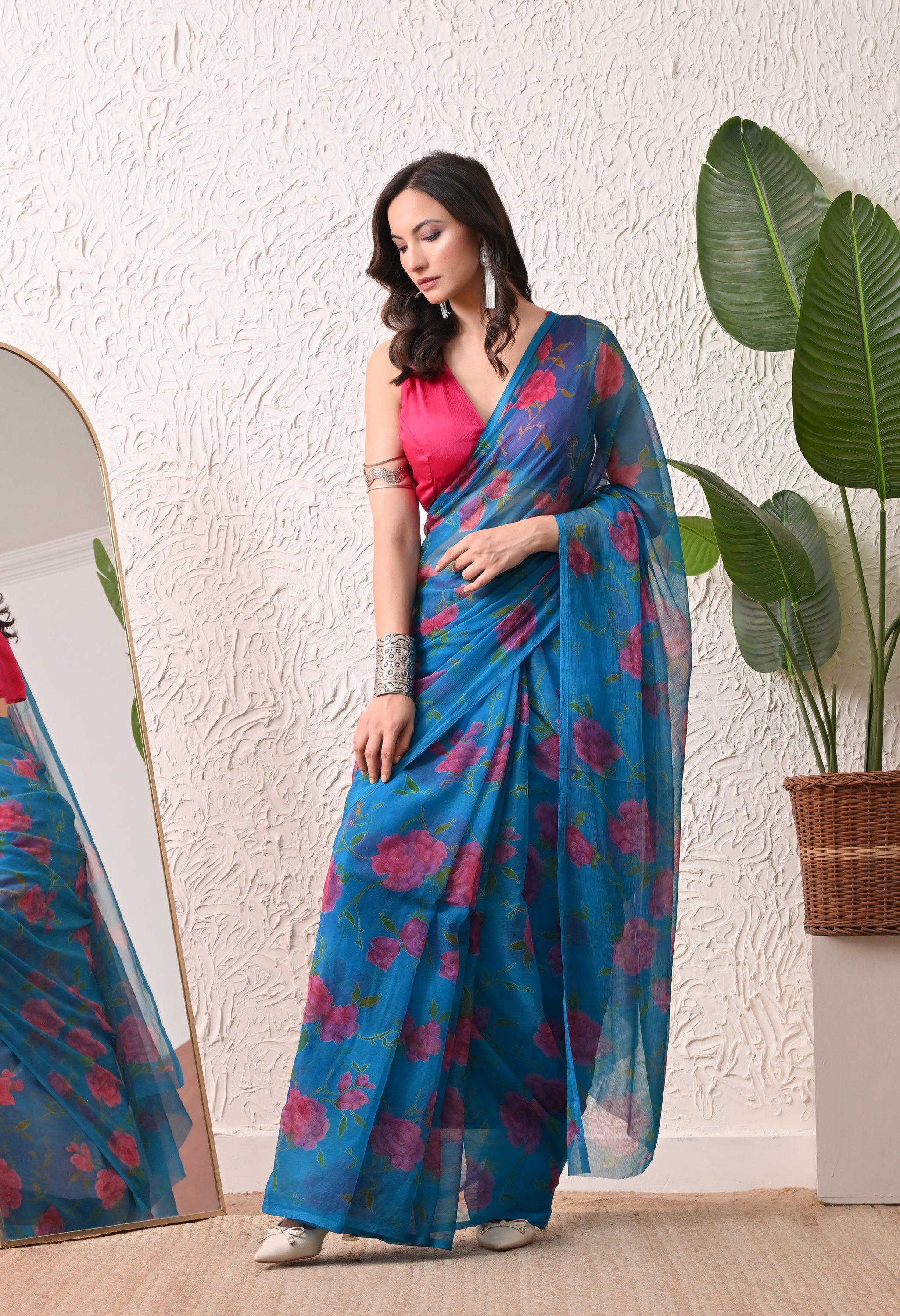 Azure Garden Printed Chiffon Saree