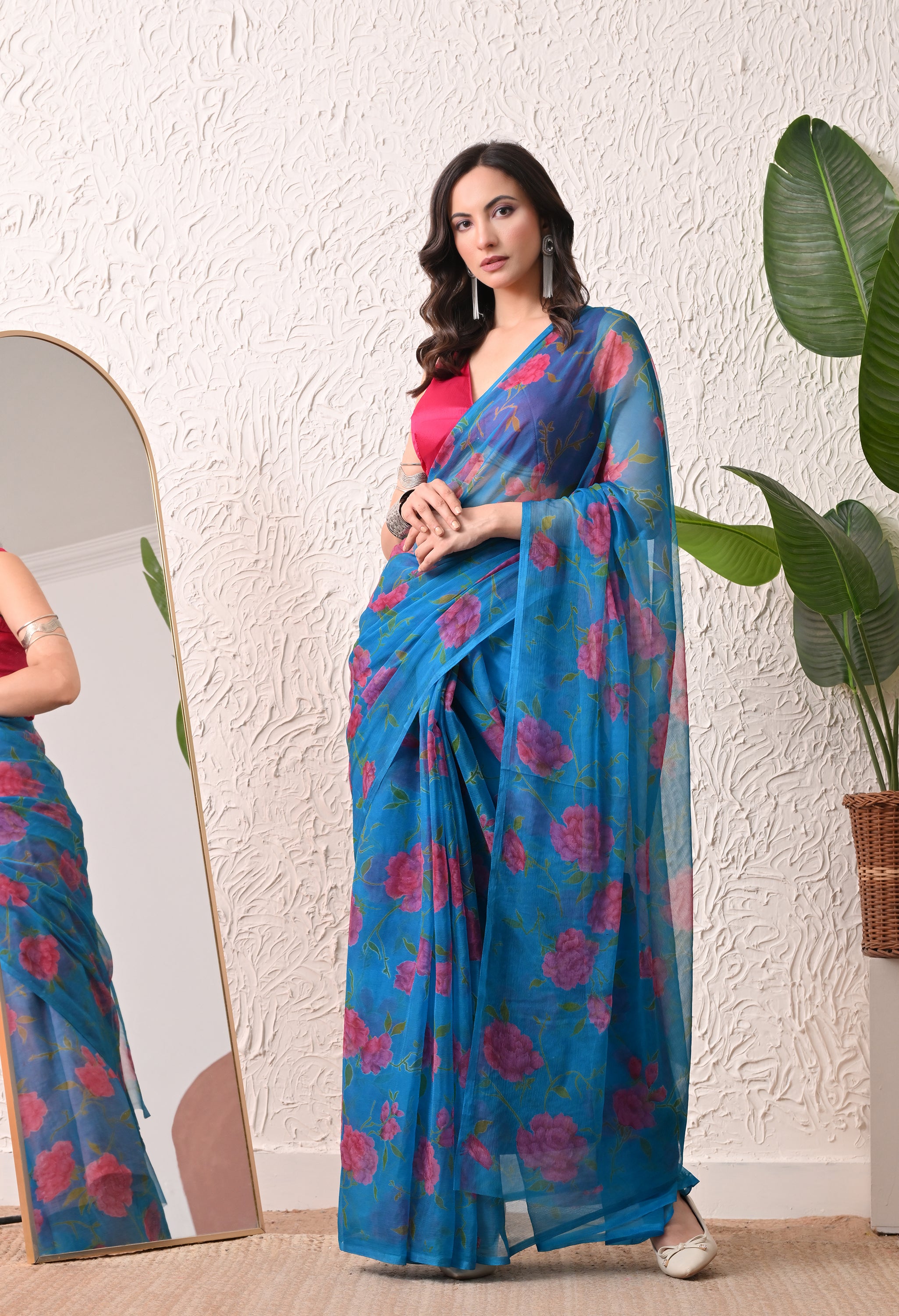 Azure Garden Printed Chiffon Saree