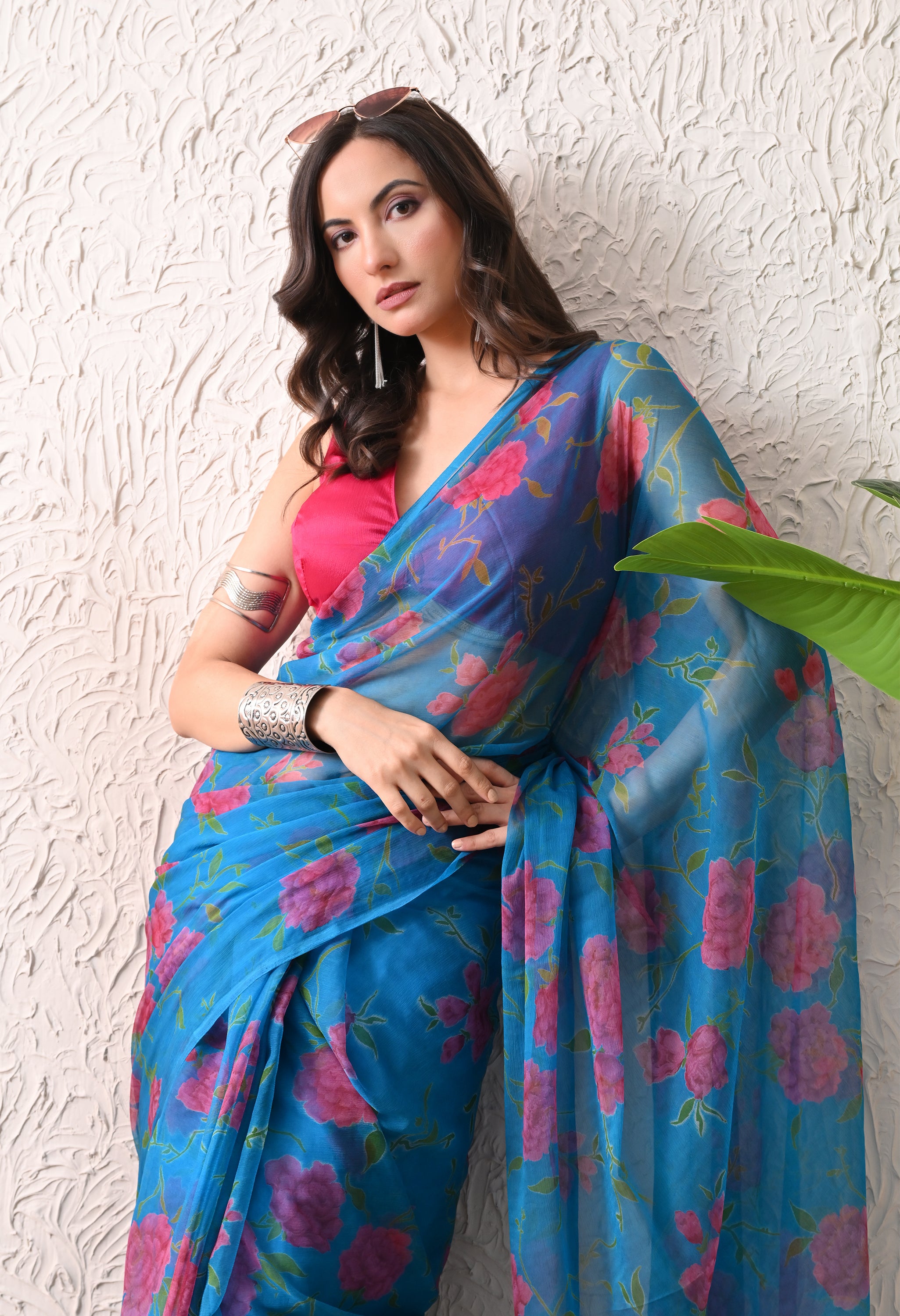 Azure Garden Printed Chiffon Saree