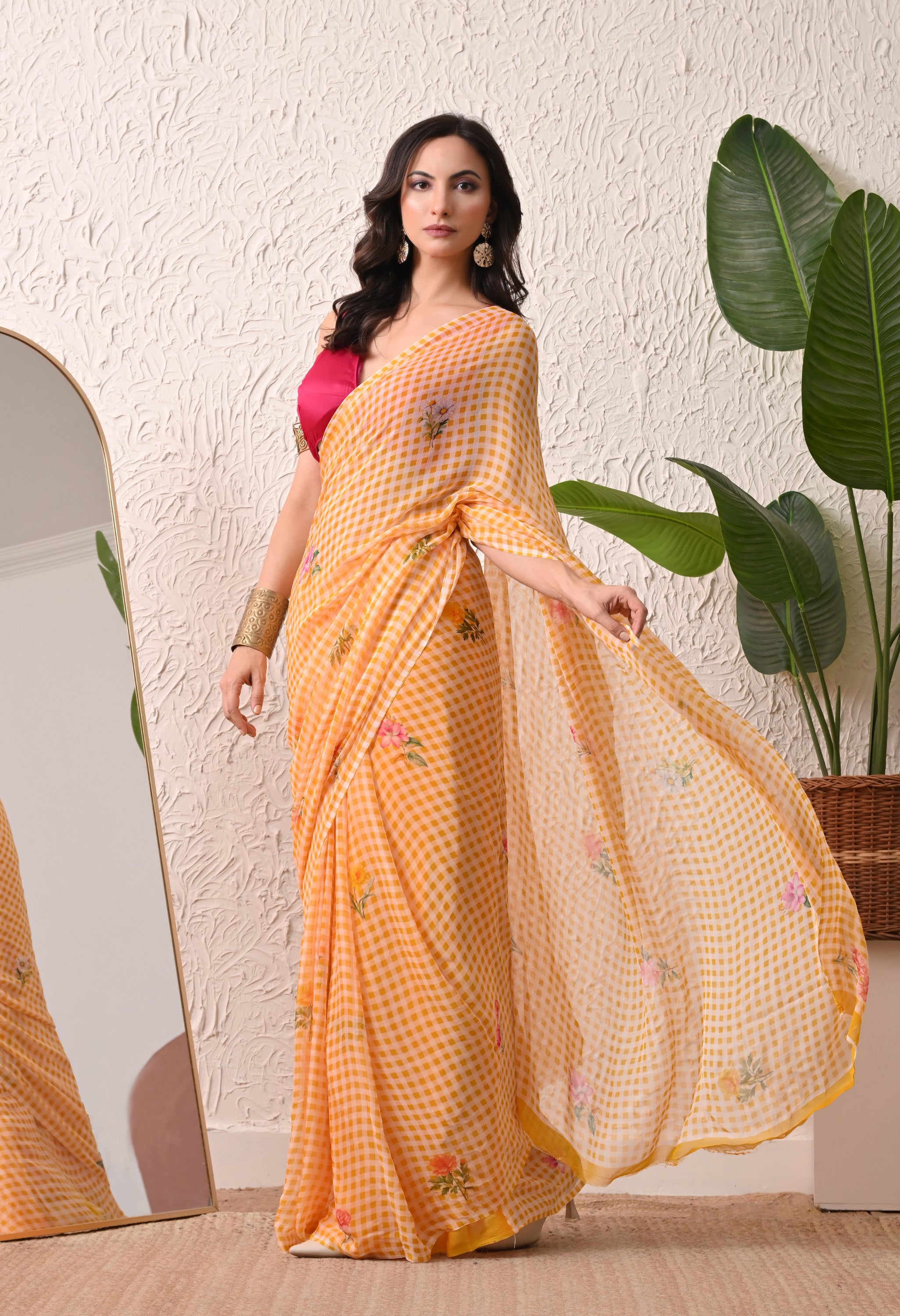 Golden Lattice Pure Chiffon Saree