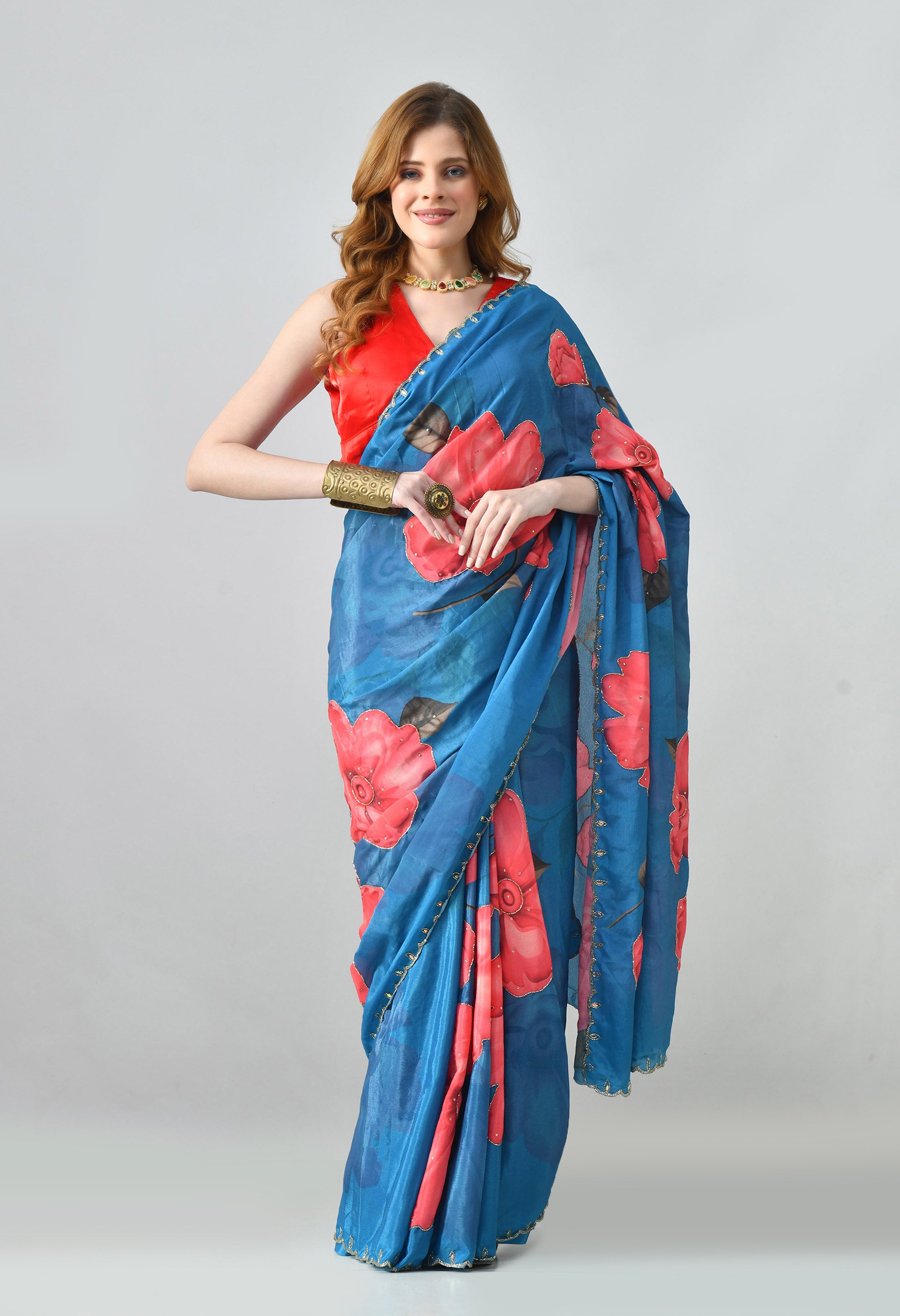 Digital Printed Blue Georgette Saree