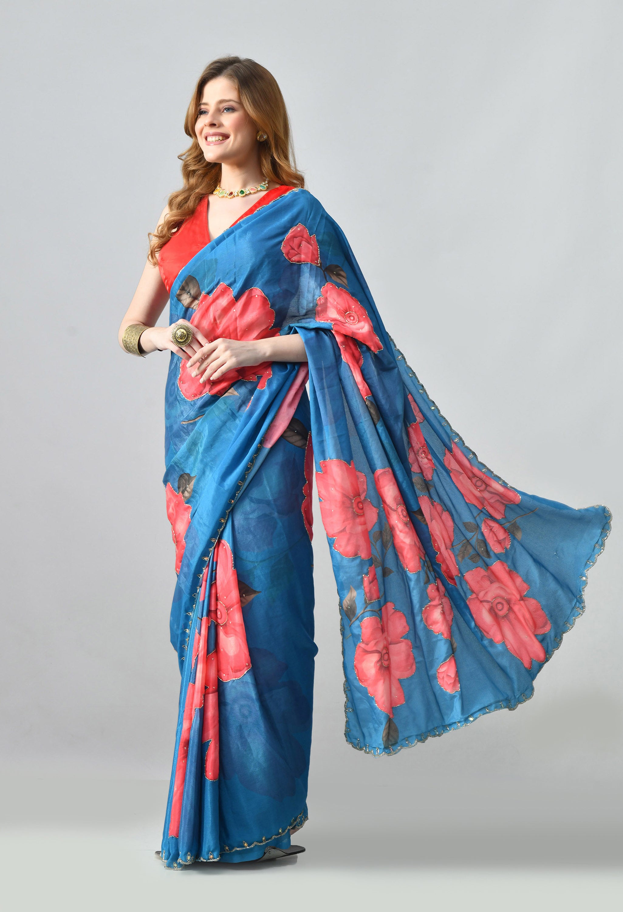 Digital Printed Blue Georgette Saree