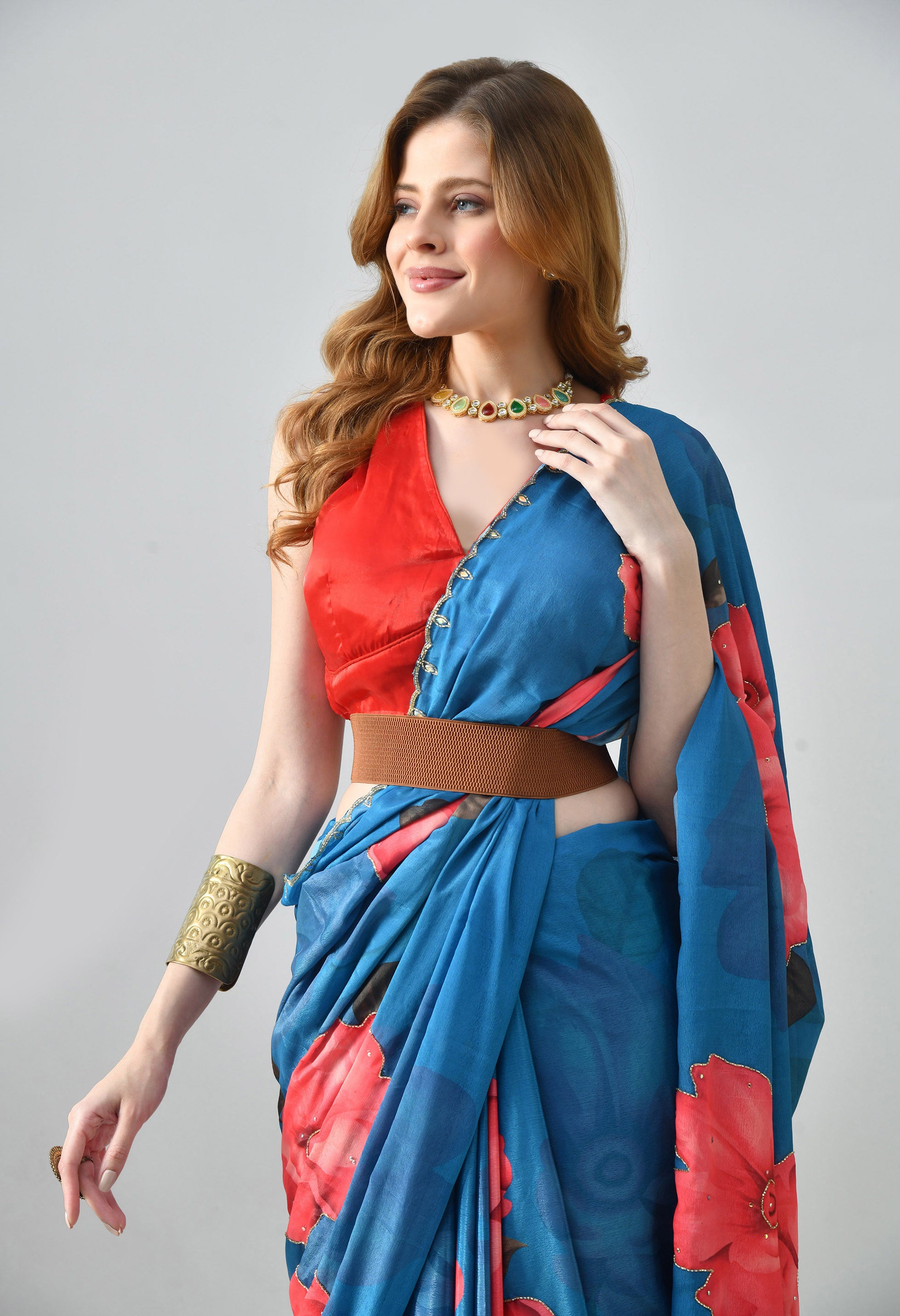 Digital Printed Blue Georgette Saree