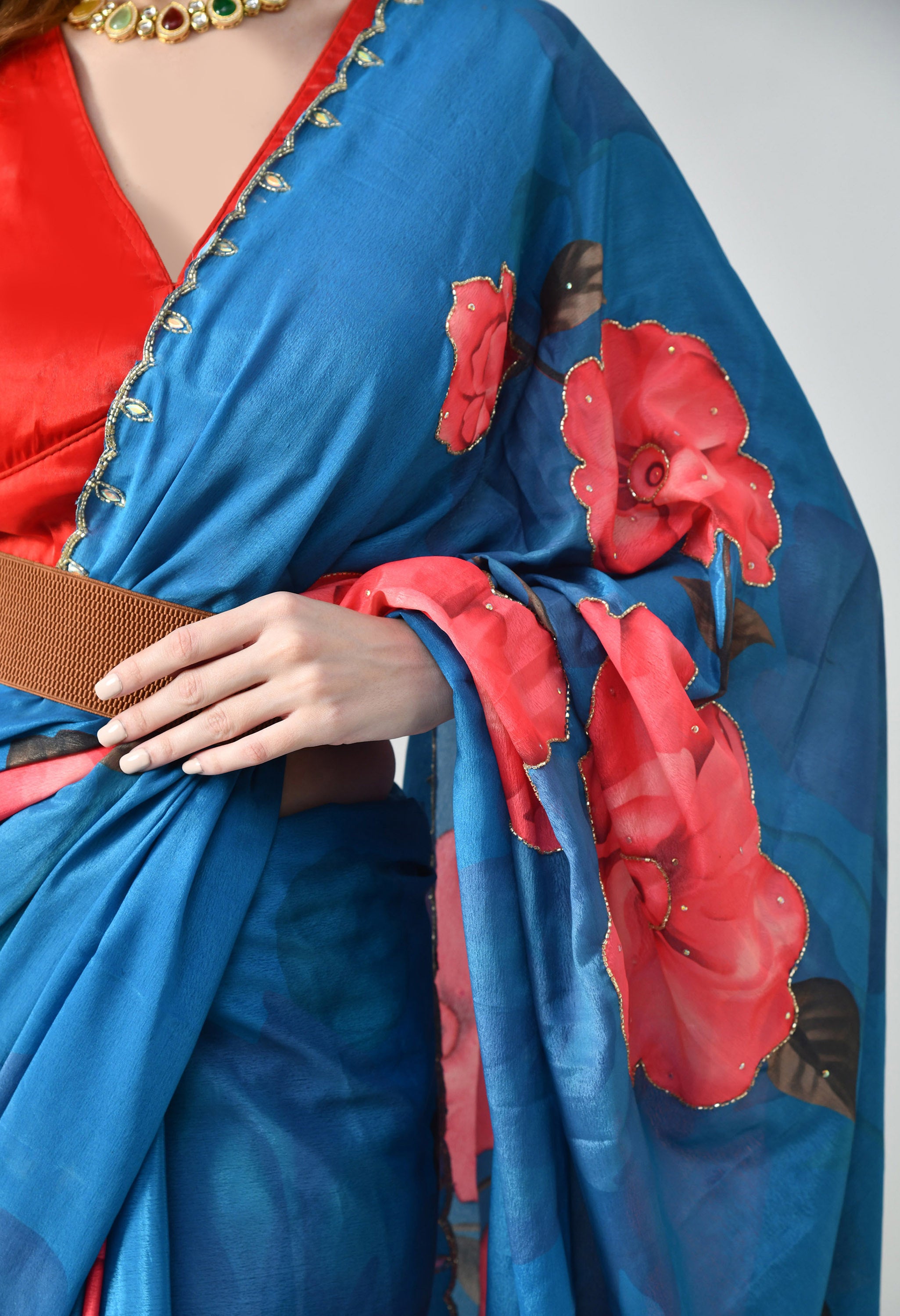 Digital Printed Blue Georgette Saree