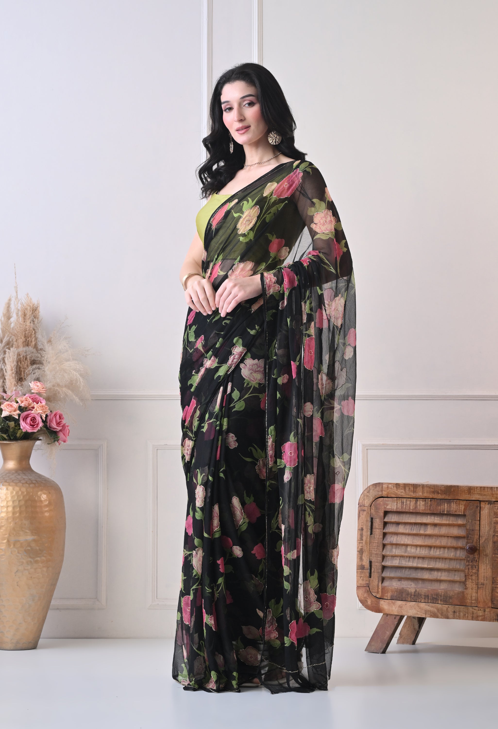 Onyx Garden Italian Chiffon Saree