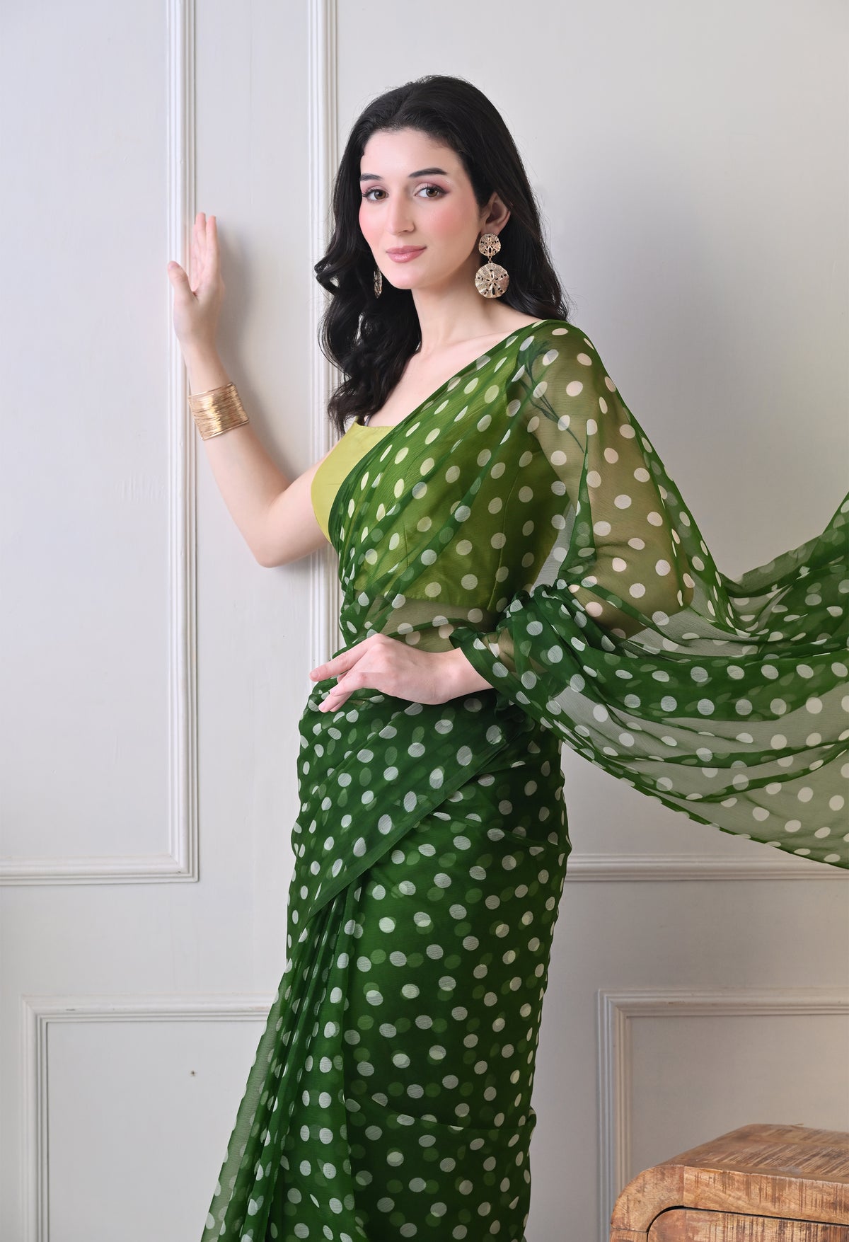 Moss Dot Italian Chiffon Saree