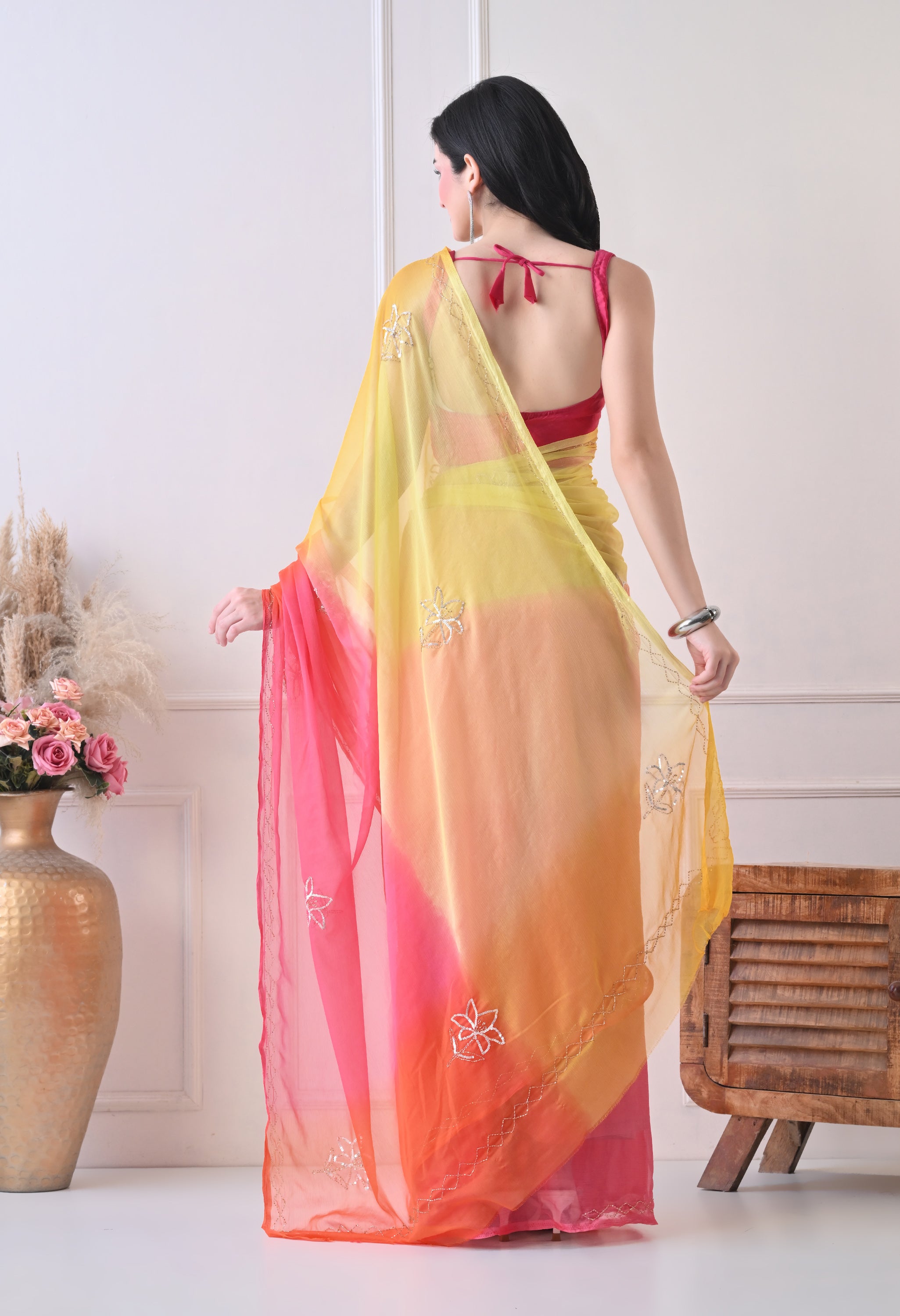Tropical Haze Tie & Dye Italian Chiffon Saree