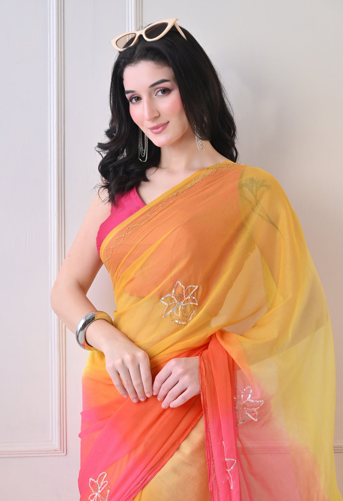 Tropical Haze Tie & Dye Italian Chiffon Saree