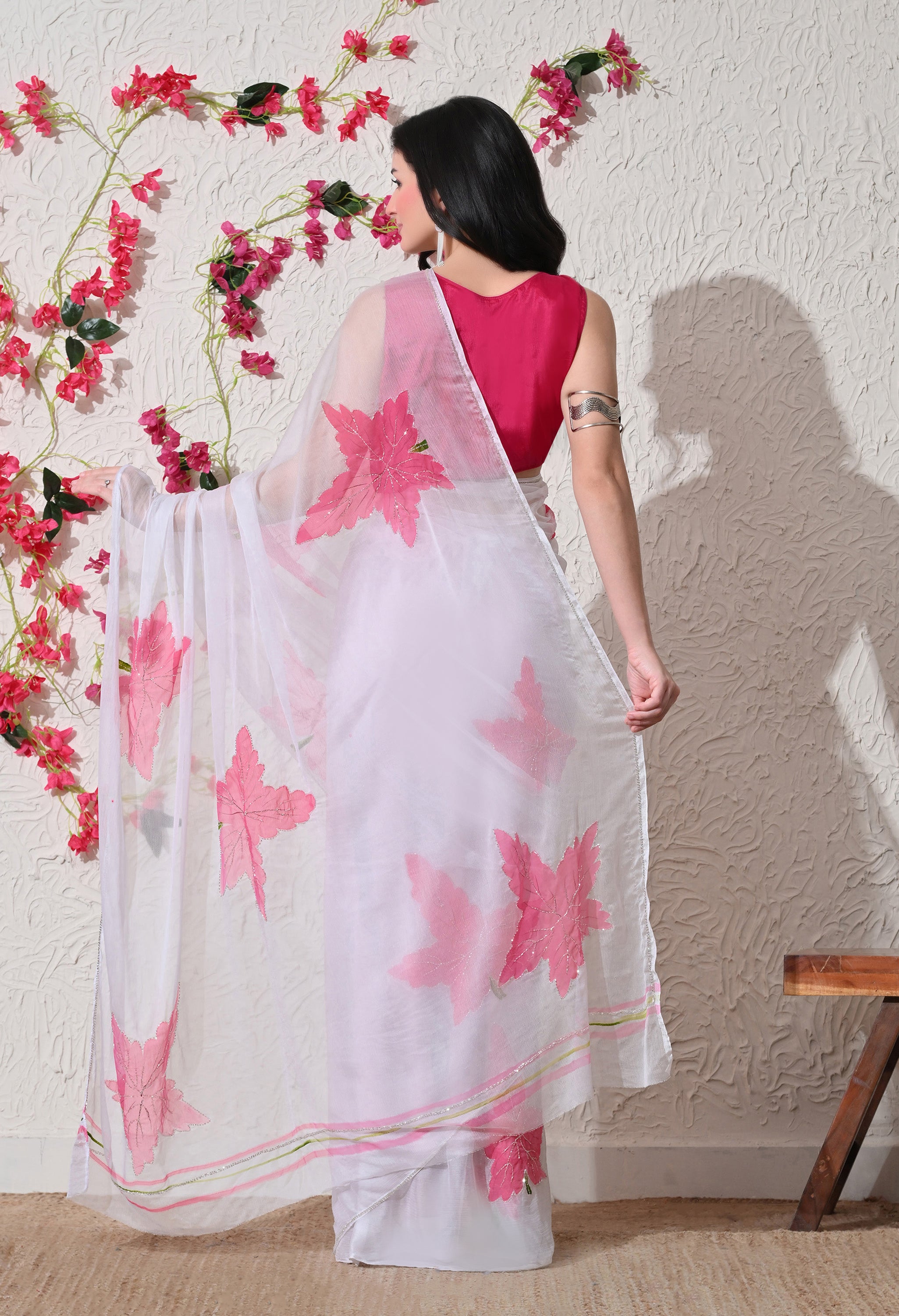 Maple Muse Hand Brush Painted Chiffon Saree
