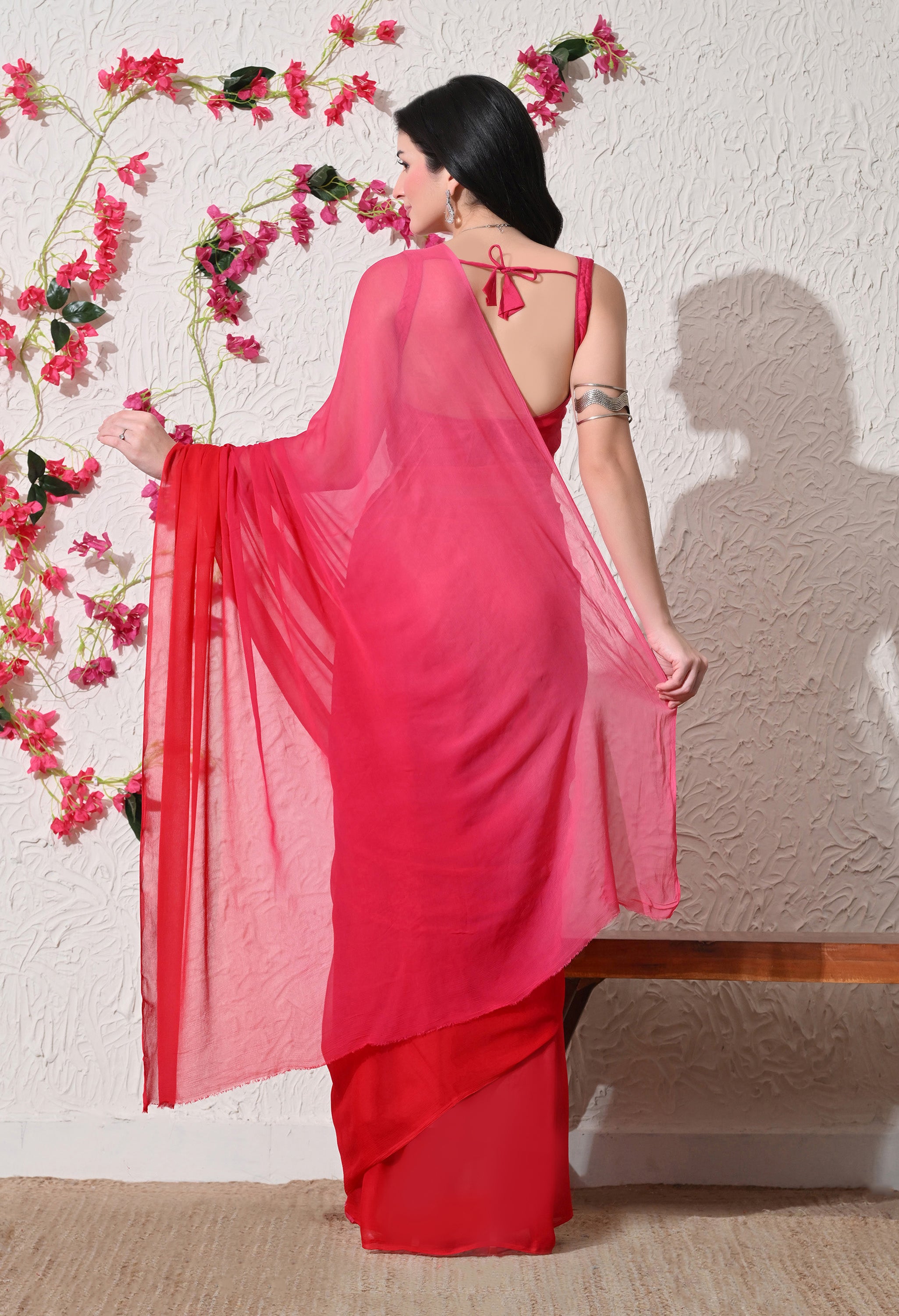 Crimson Glow Pure Chiffon Saree