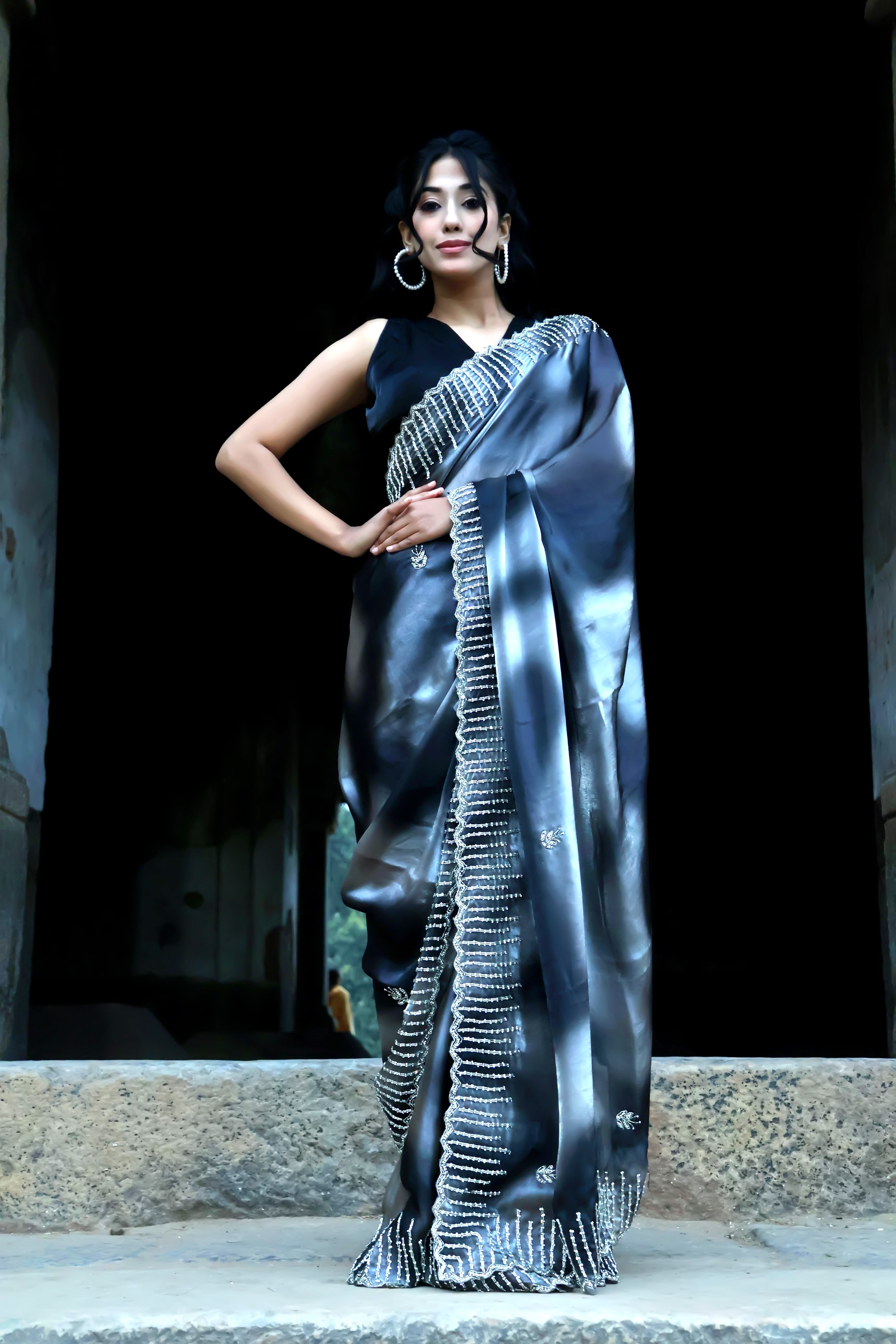 Zebra Black Heavy Embellished Saree