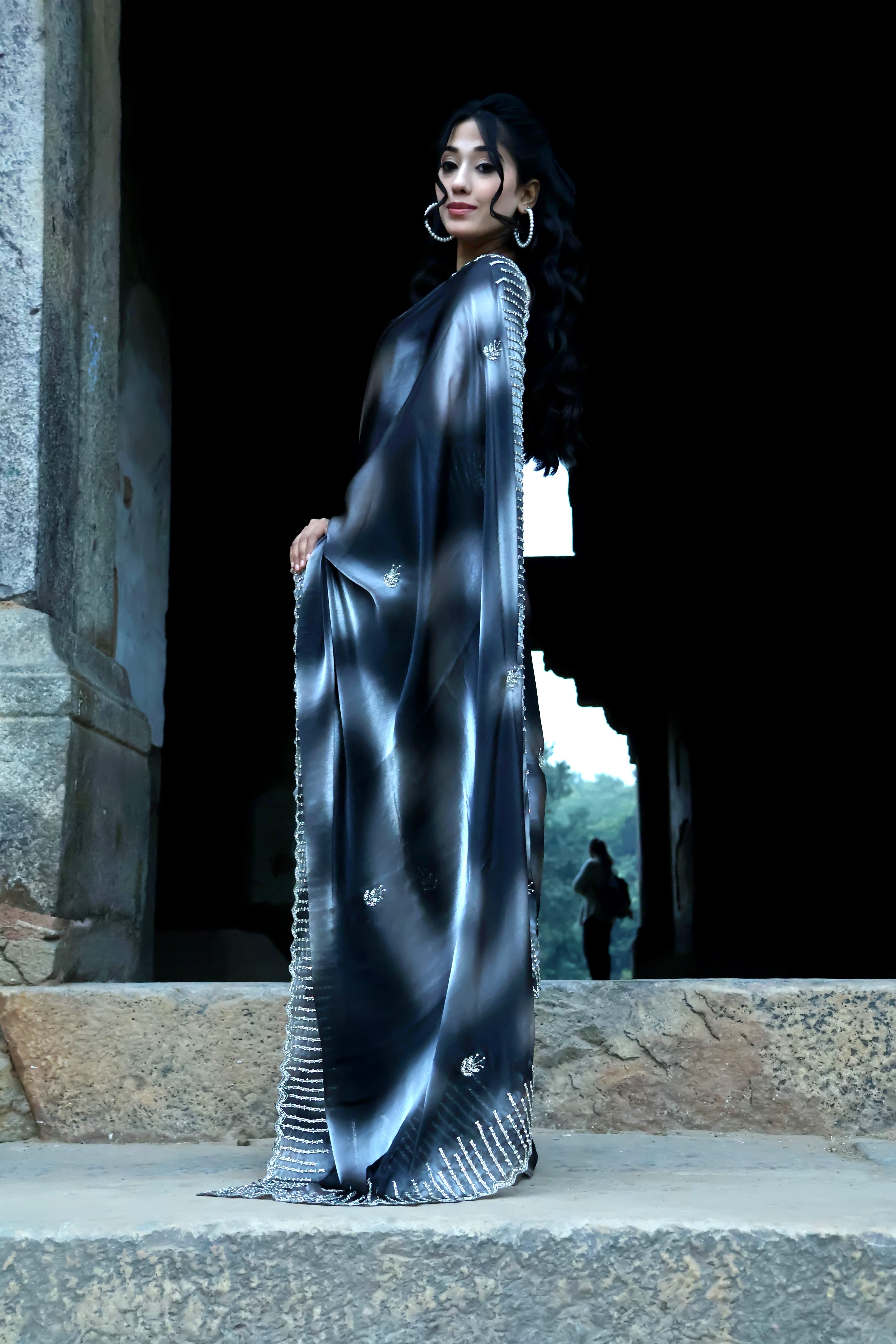 Zebra Black Heavy Embellished Saree