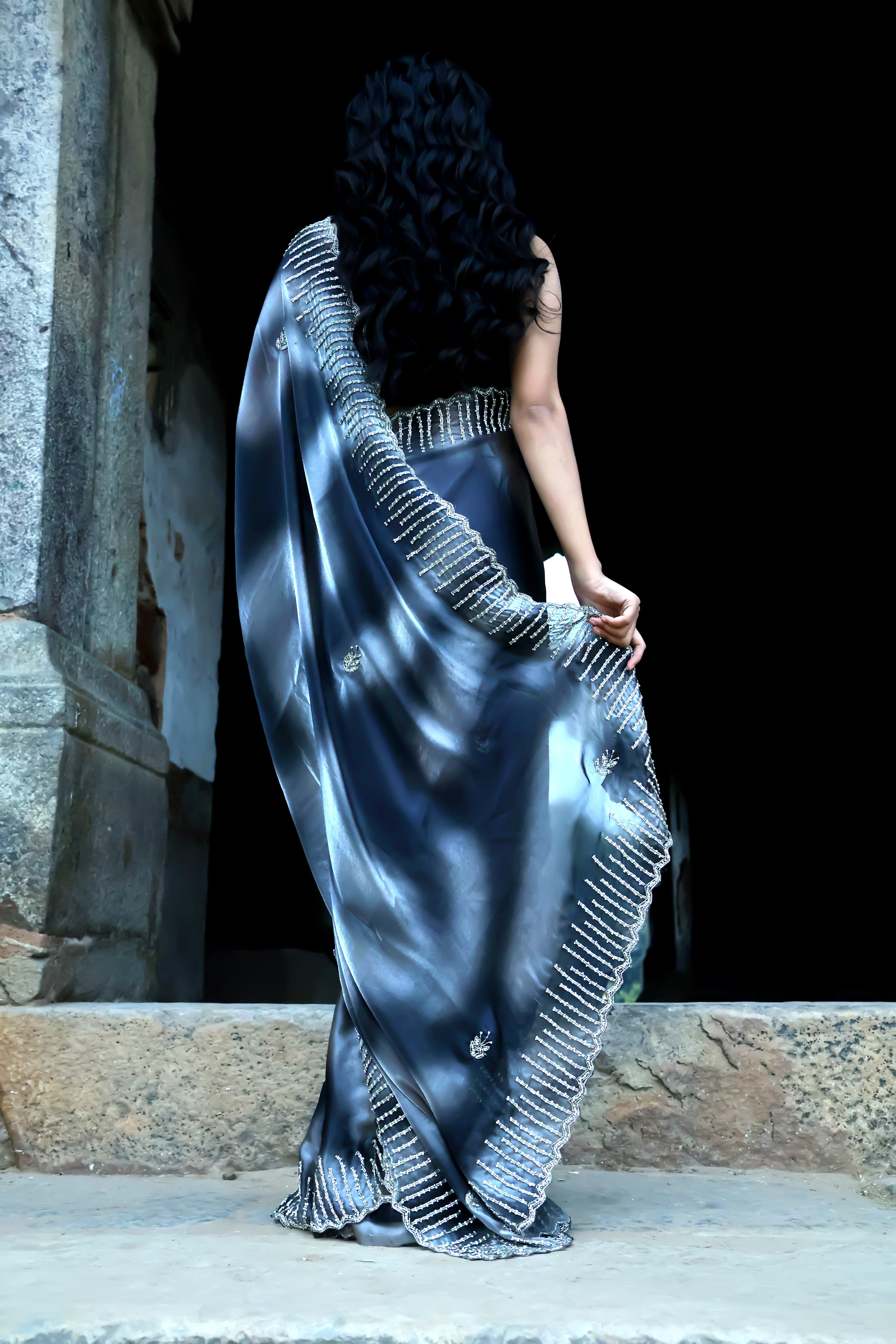 Zebra Black Heavy Embellished Saree