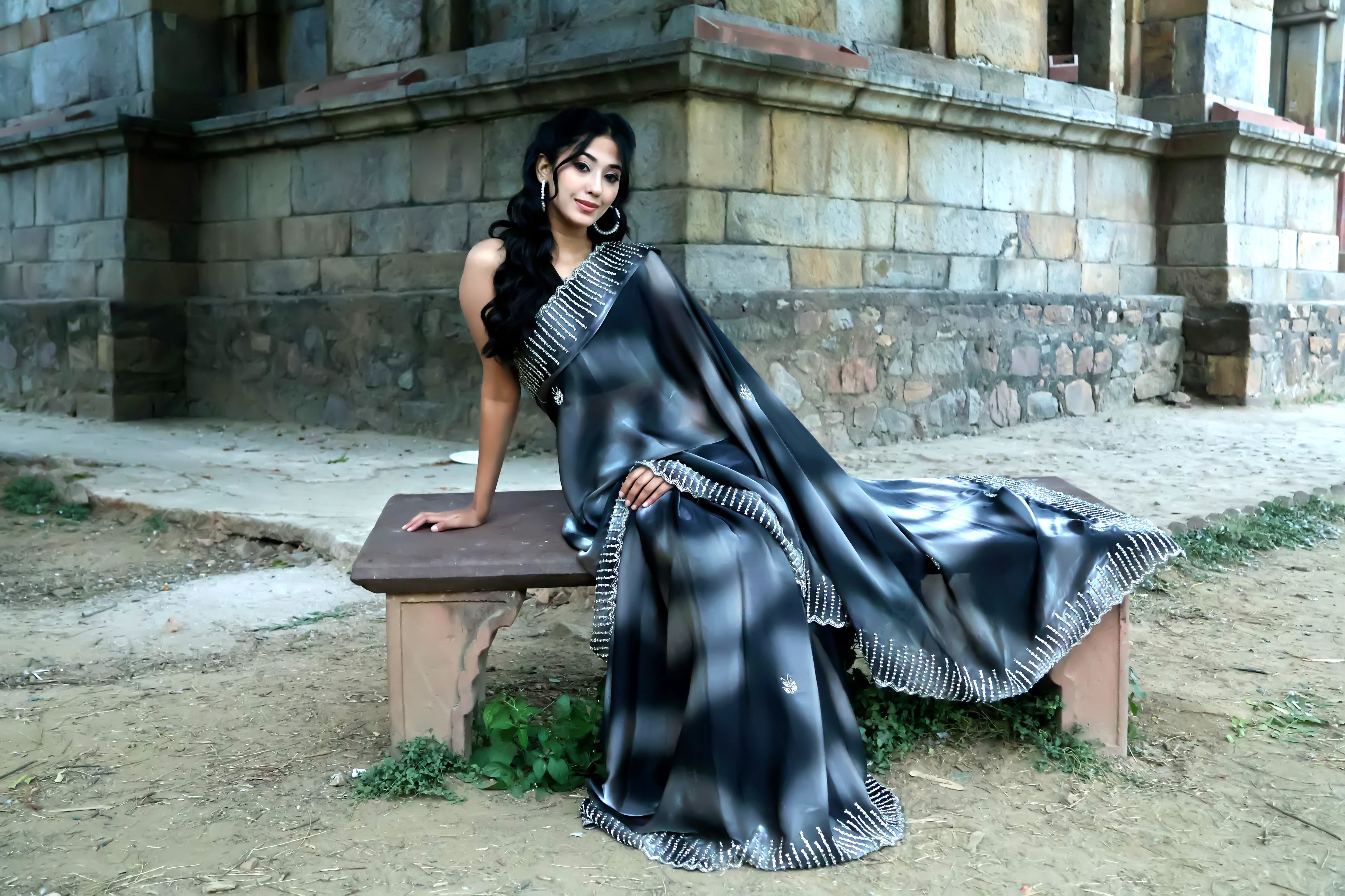 Zebra Black Heavy Embellished Saree