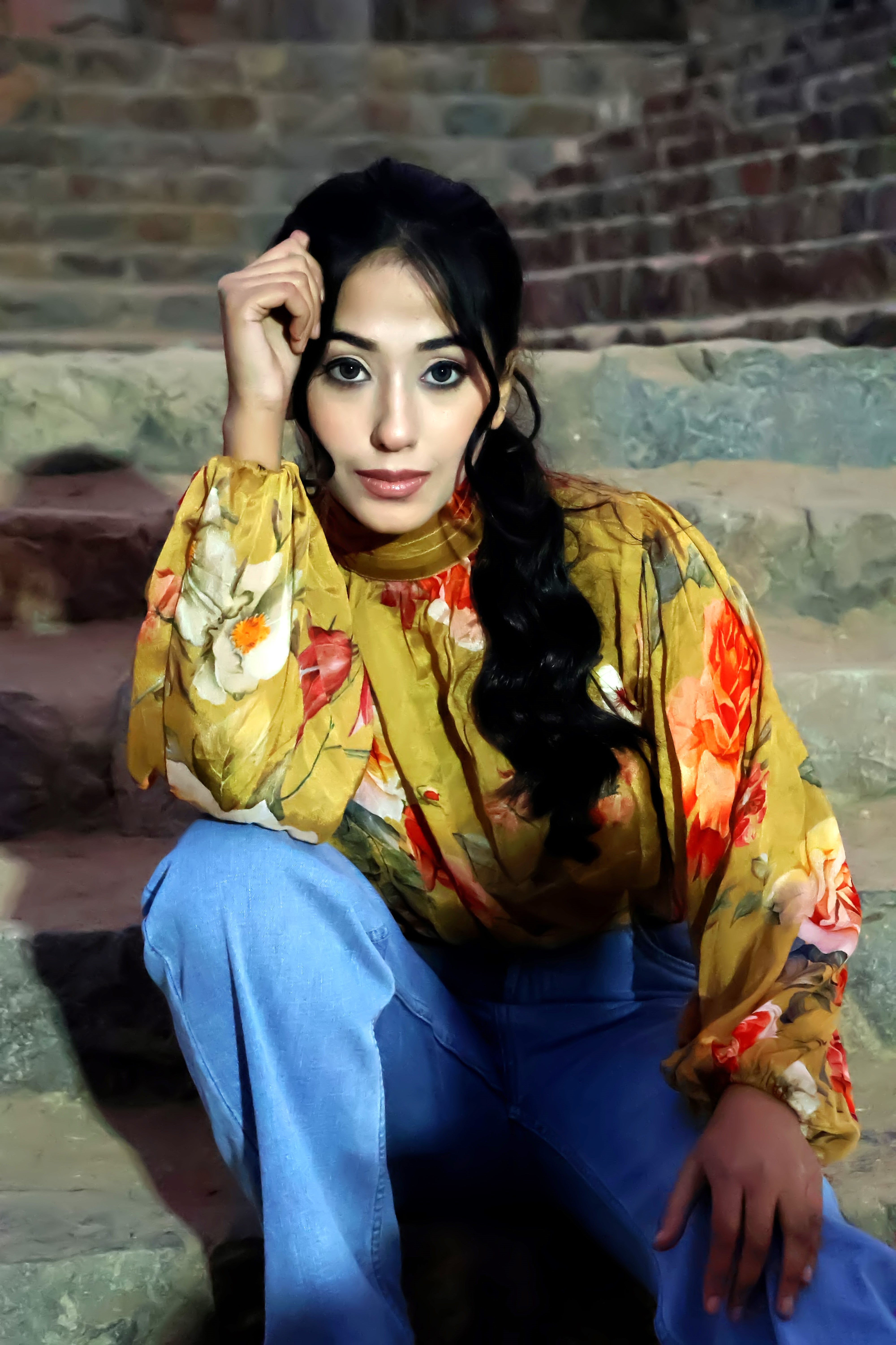 Mustard Floral Chinnon Top