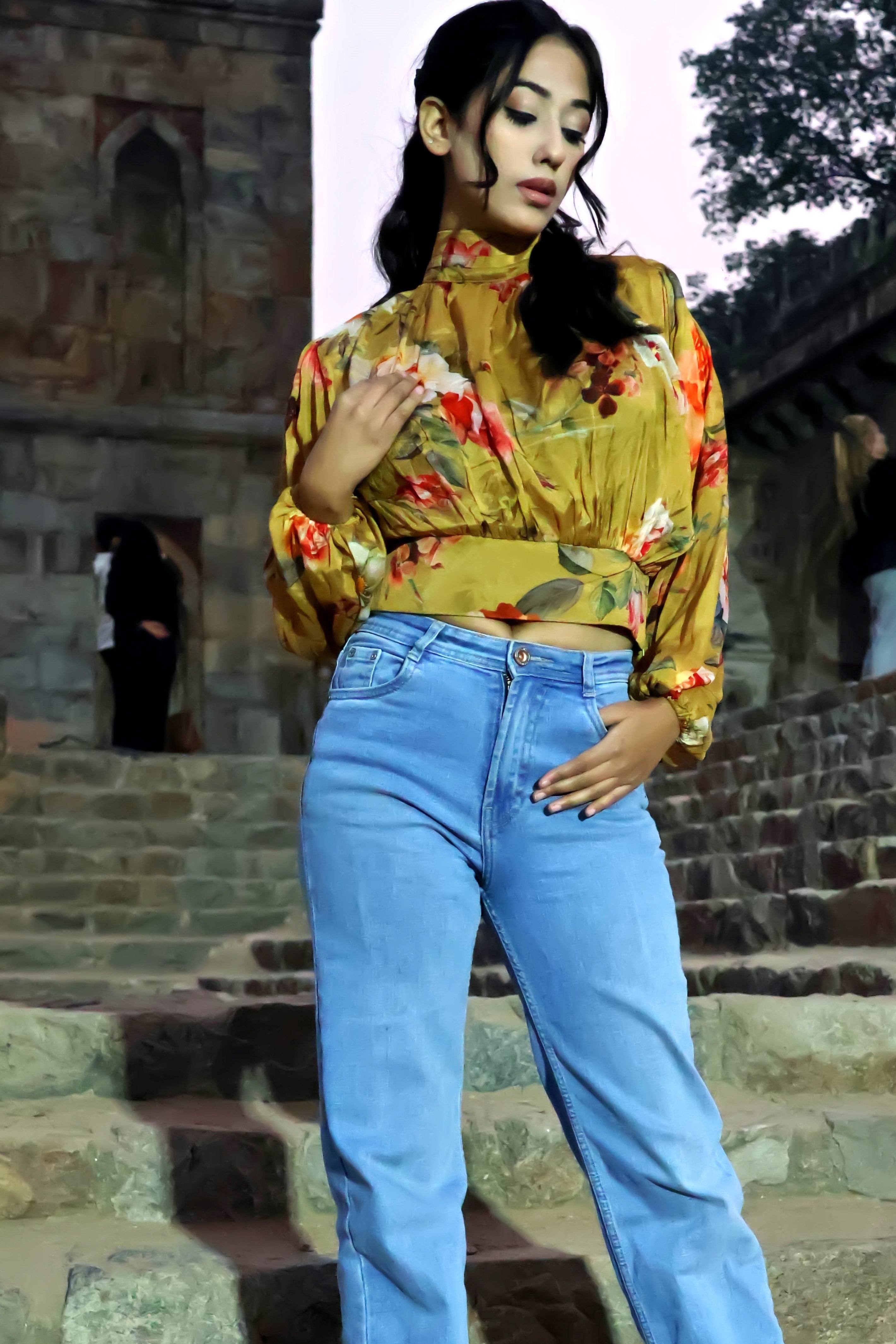 Mustard Floral Chinnon Top