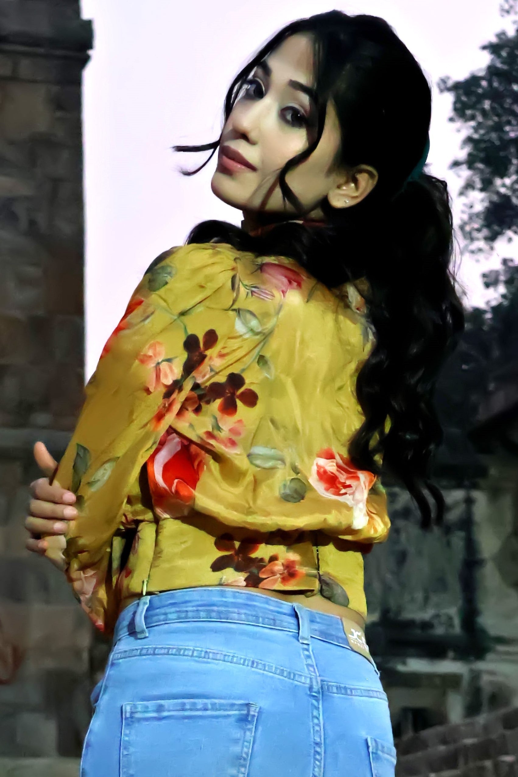 Mustard Floral Chinnon Top