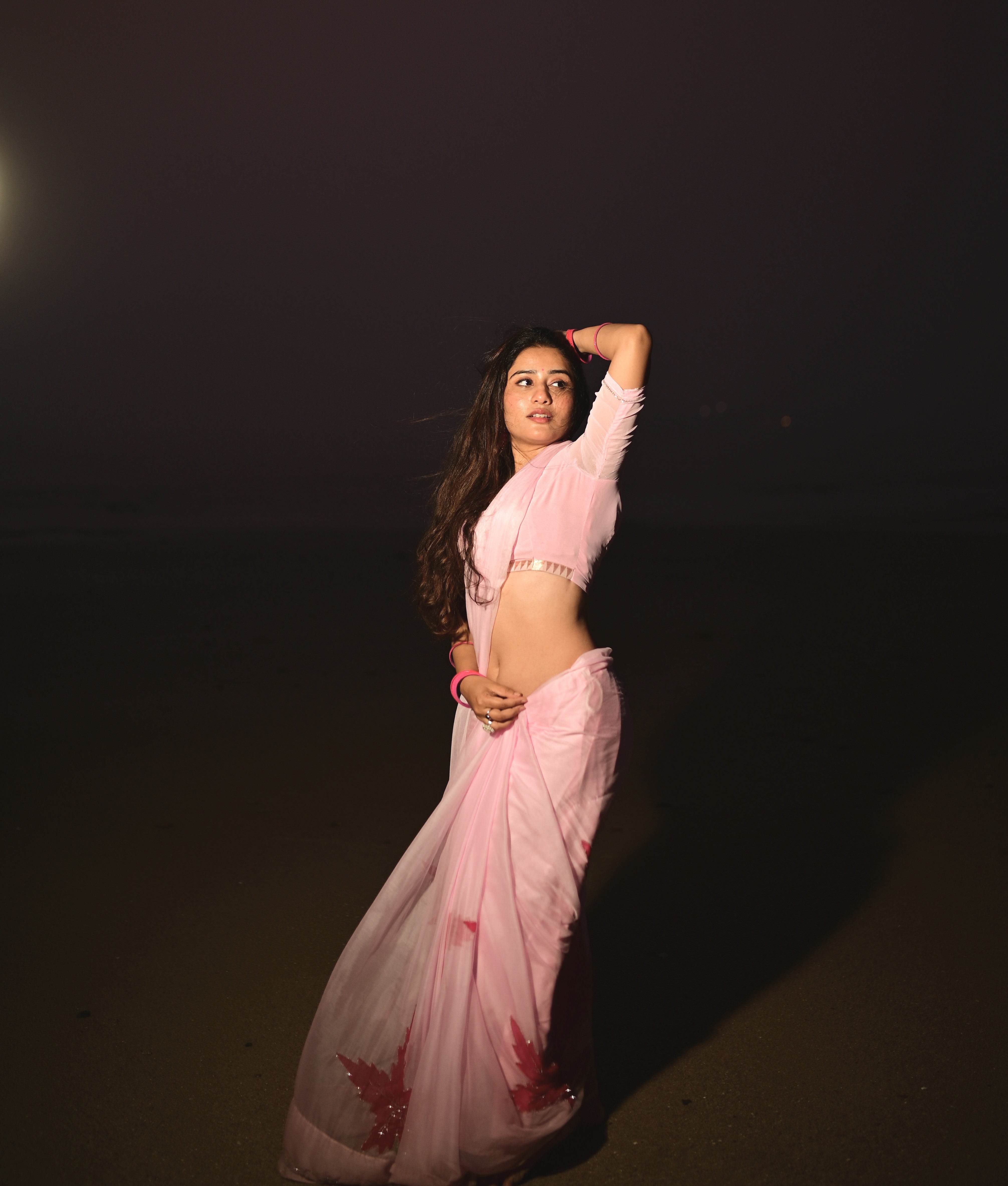 Petal Pink Hand Brushed Chiffon Saree