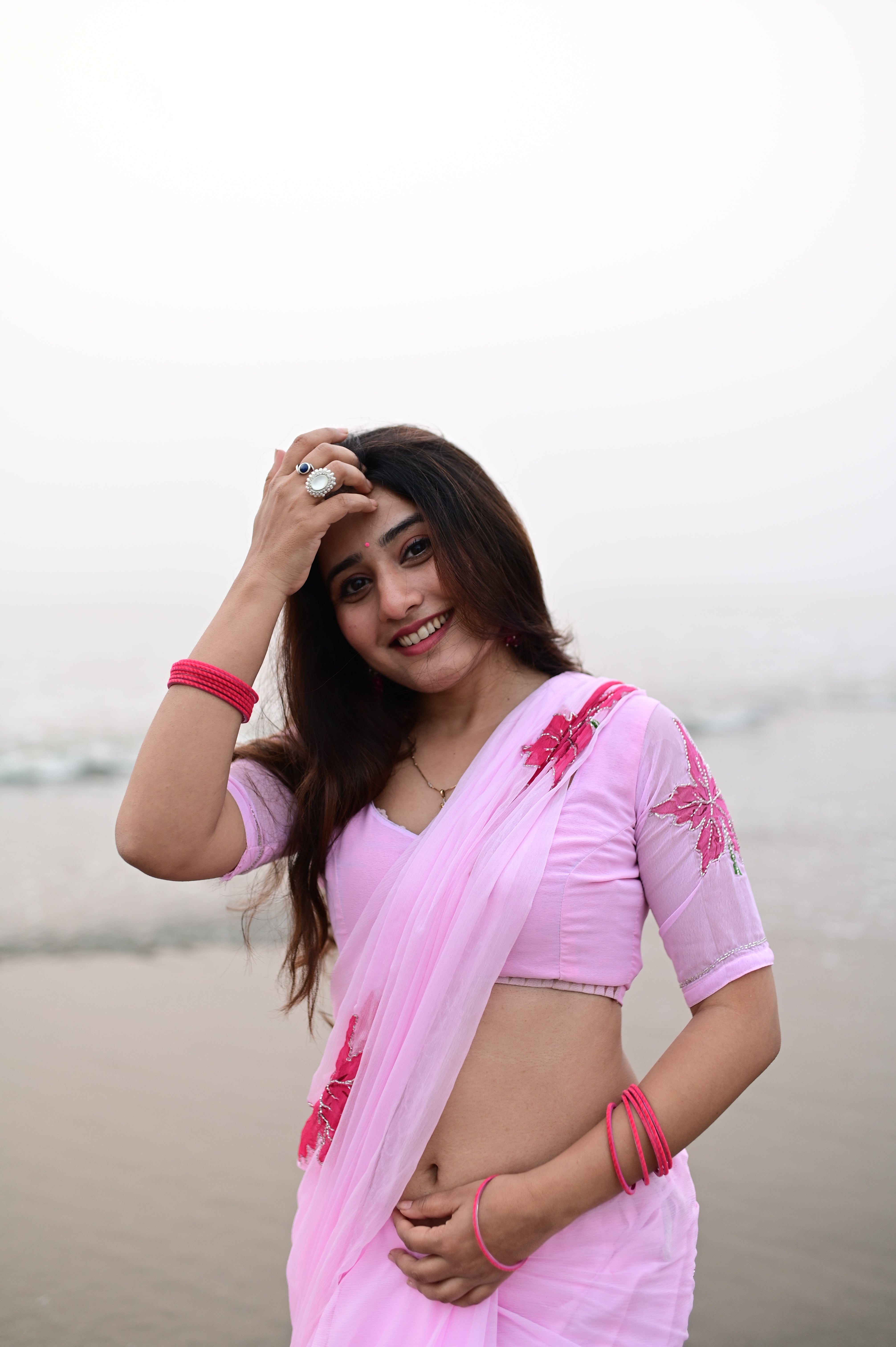 Petal Pink Hand Brushed Chiffon Saree