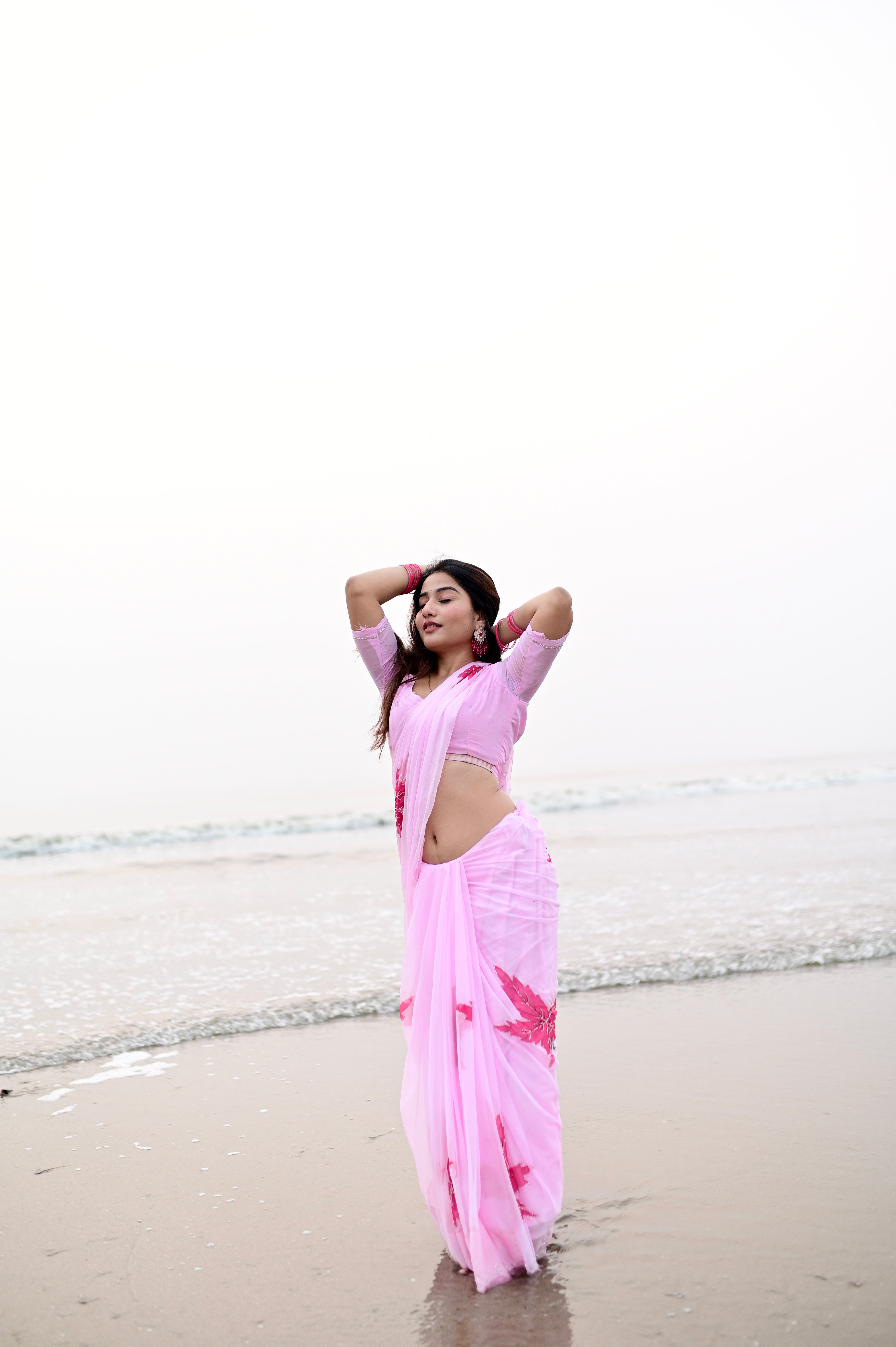 Petal Pink Hand Brushed Chiffon Saree