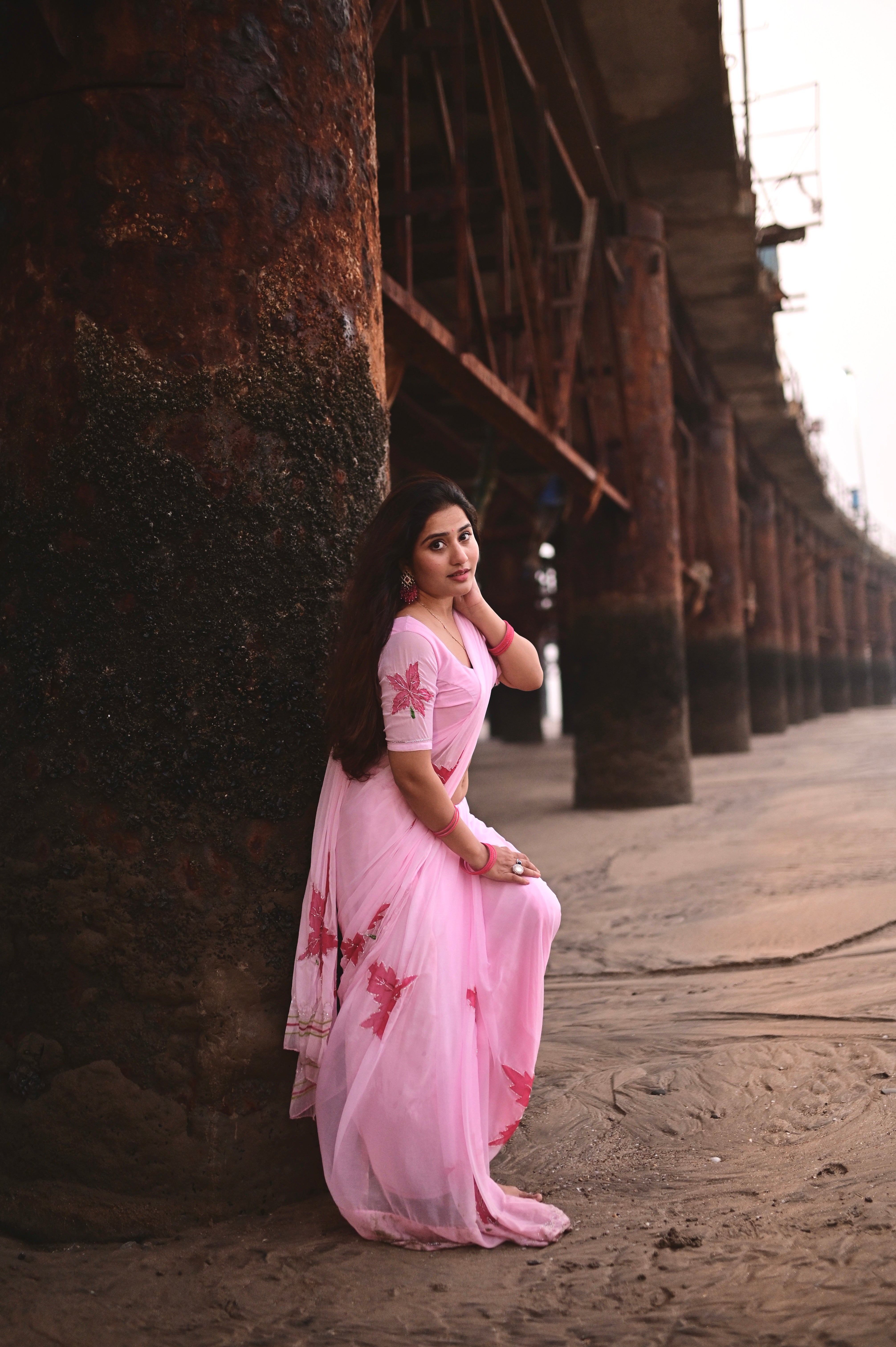 Petal Pink Hand Brushed Chiffon Saree