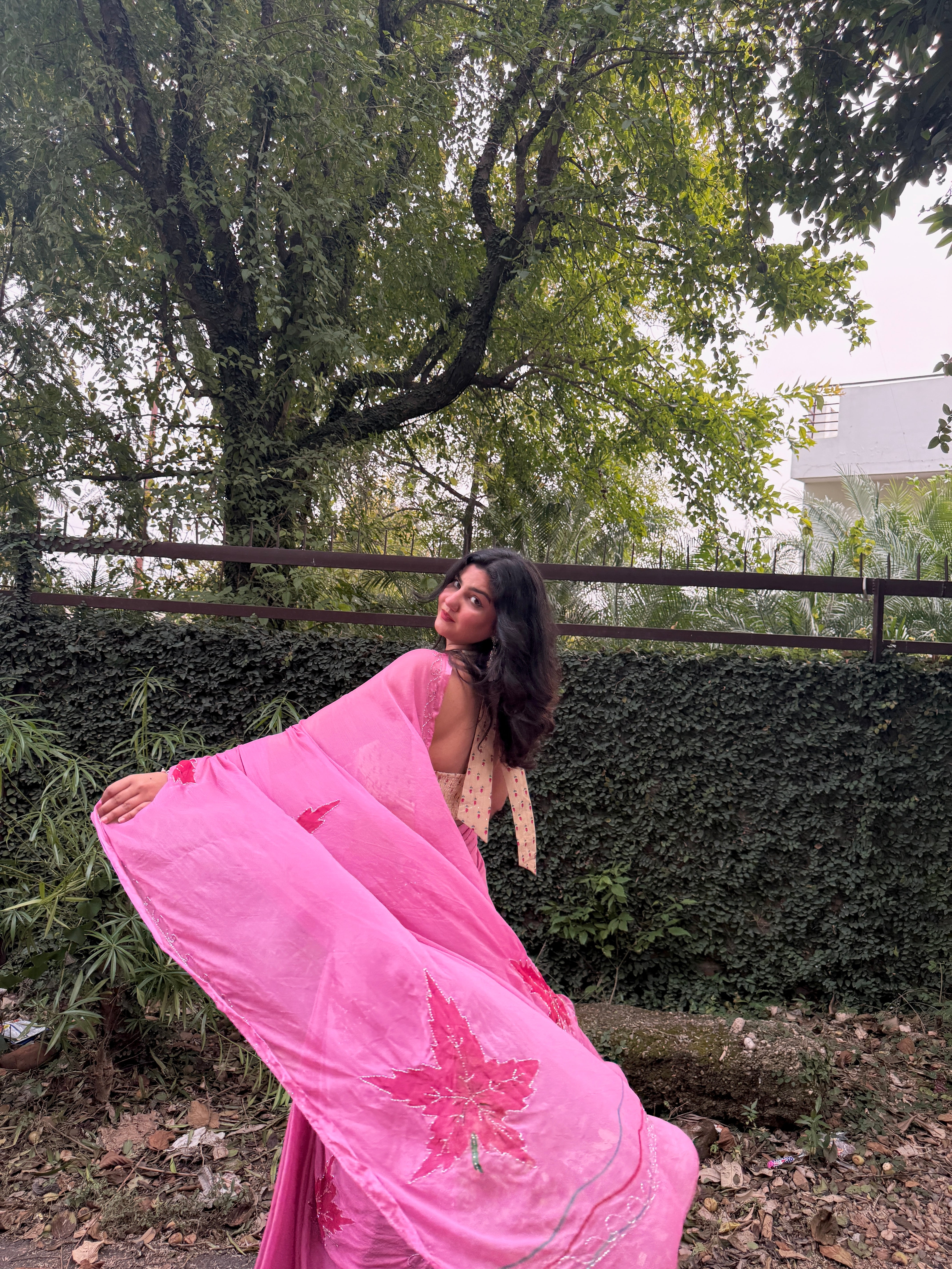 Rose Blush Pink Hand Brushed Chiffon Saree