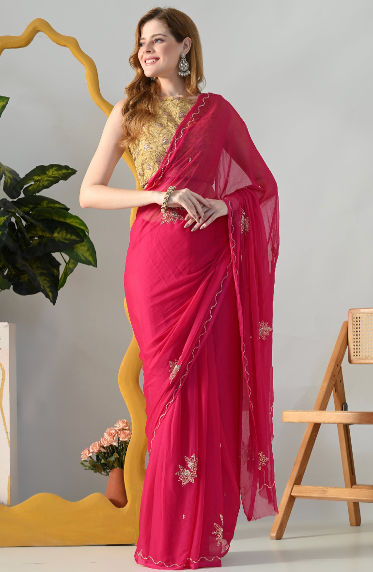 celebrity saree looks, chiffon saree, hand-painted saree, Bollywood fashion, festive sarees, celebrity-inspired sarees, affordable saree collection, the house of chiffon sarees