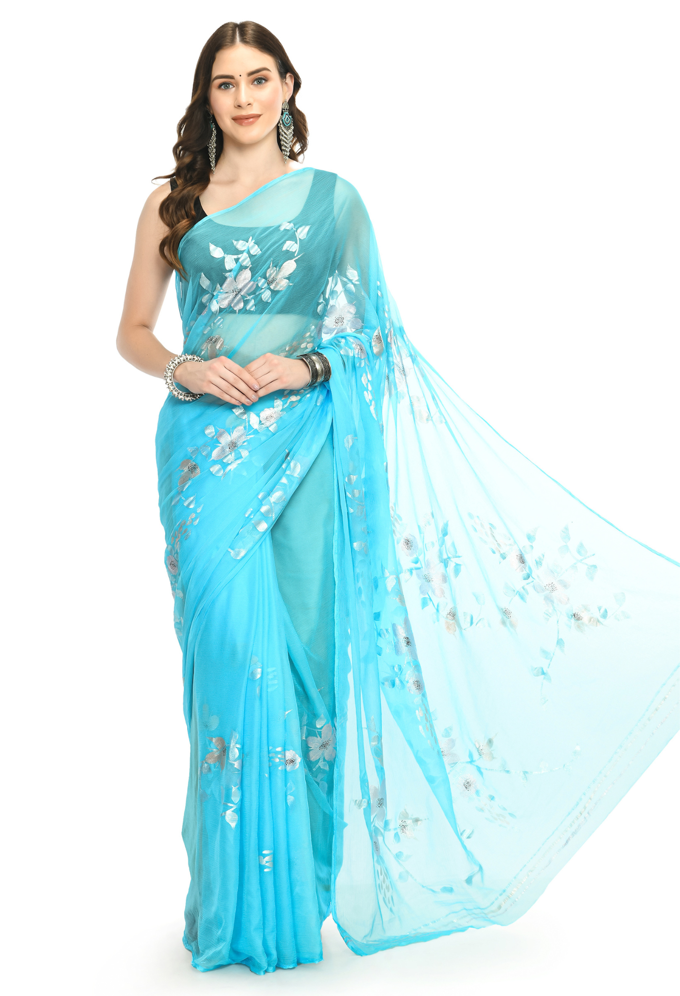 Pinterest Pastel Hand Painted Chiffon Saree