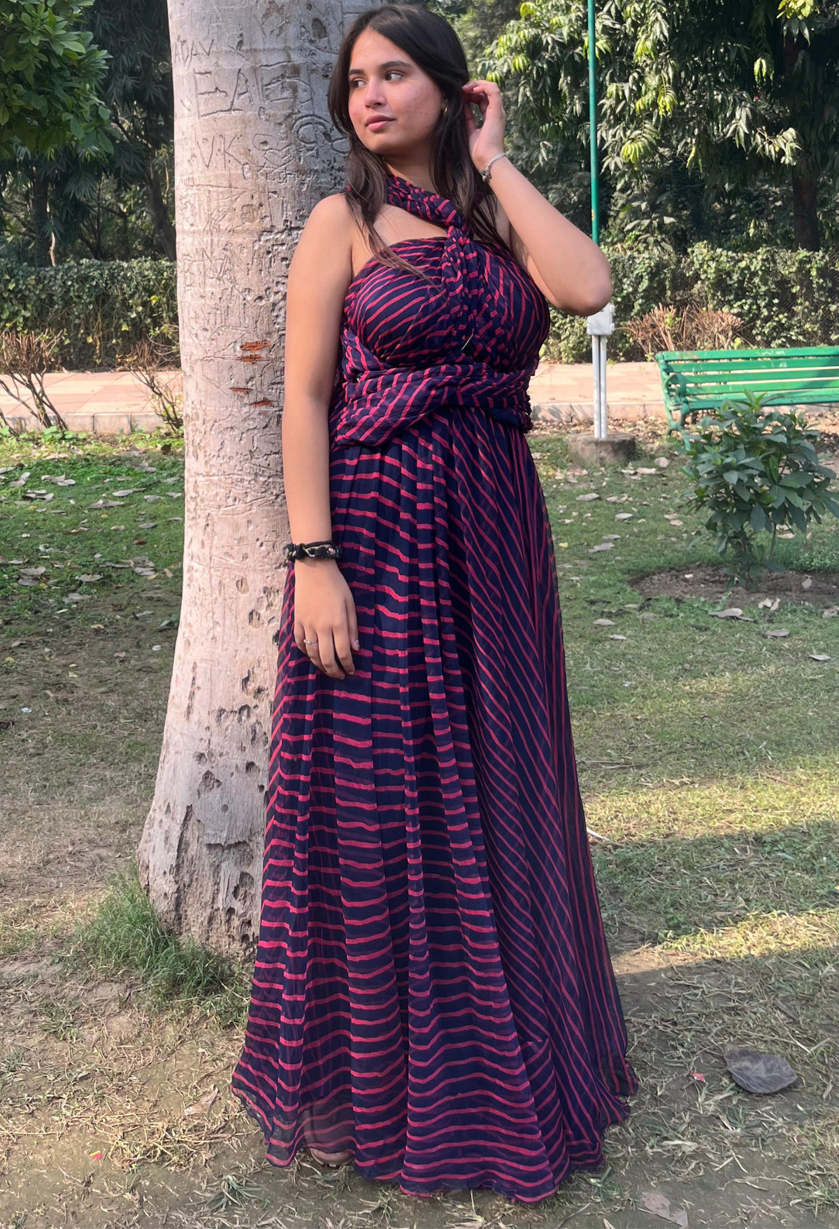 Plum Violet Chiffon Saree Dress