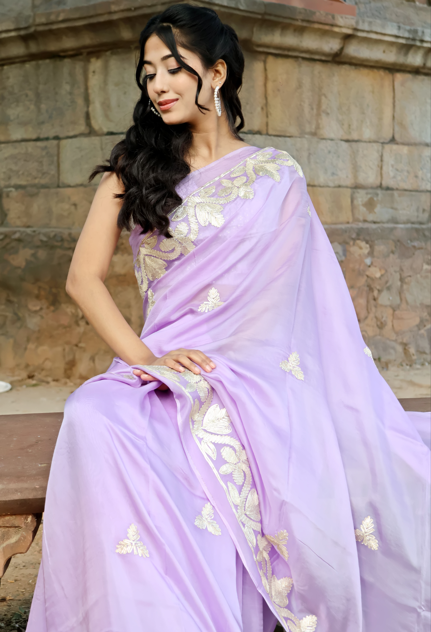 Lavender Pearl Silk Saree