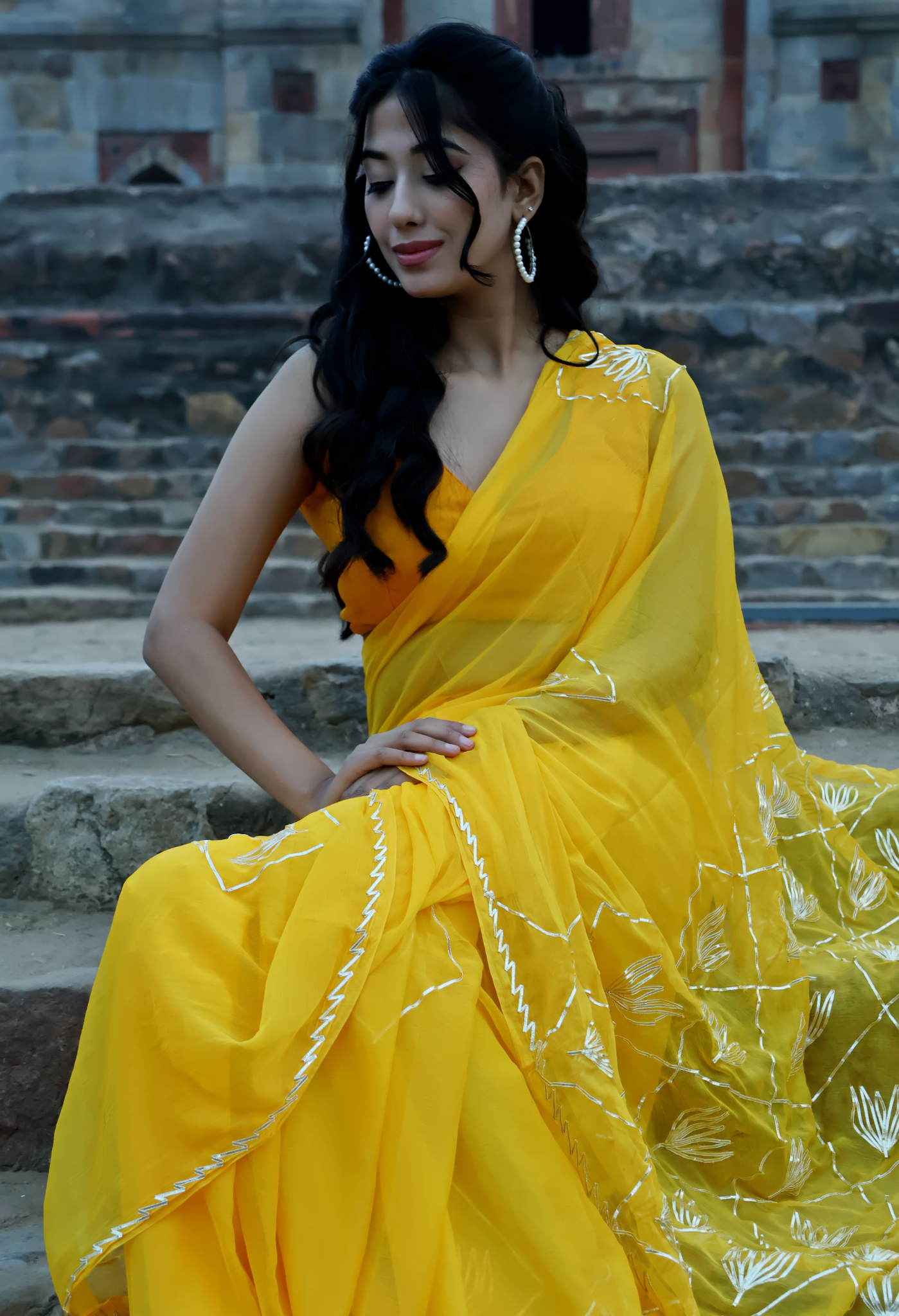 Sunshine Radiant Gotta Work Chiffon Saree