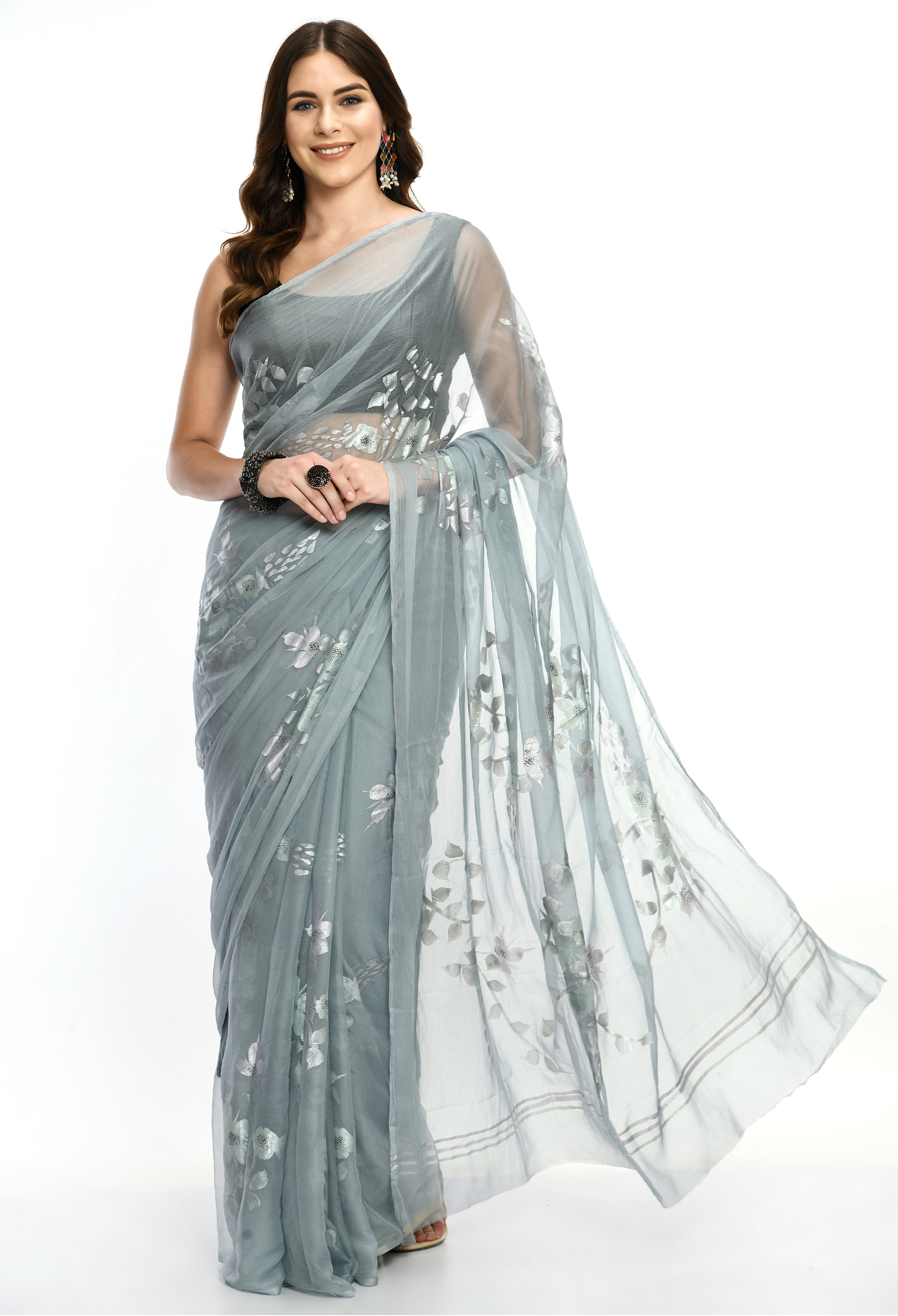 Pinterest Pastel Hand Painted Chiffon Saree