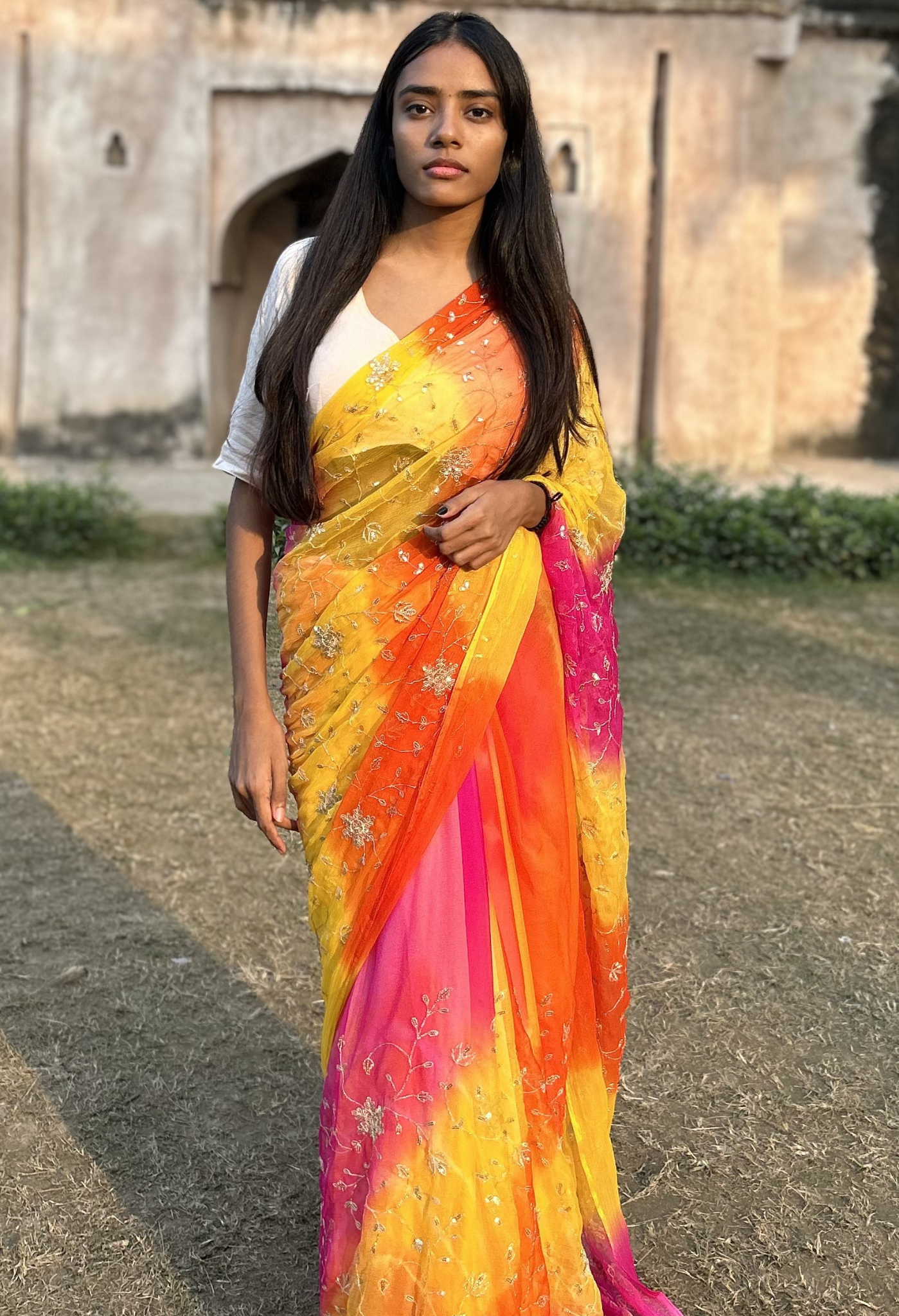 Sunset Sequin Chiffon Saree