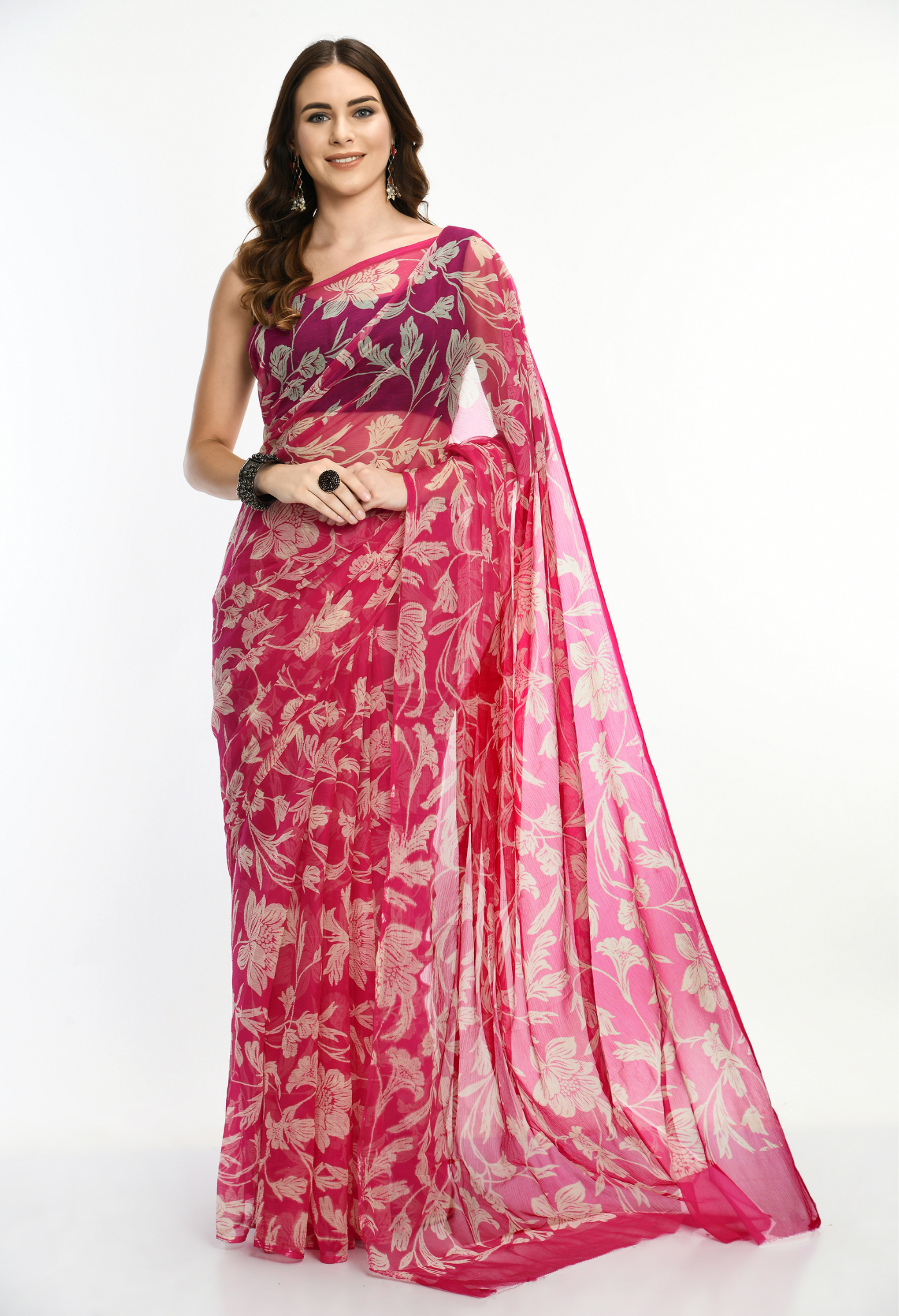 Charmacy Printed Chiffon Saree