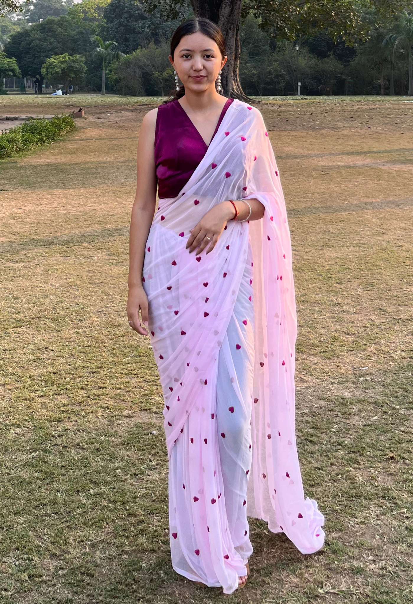 Sweetheart Pink Embroidered Chiffon Saree