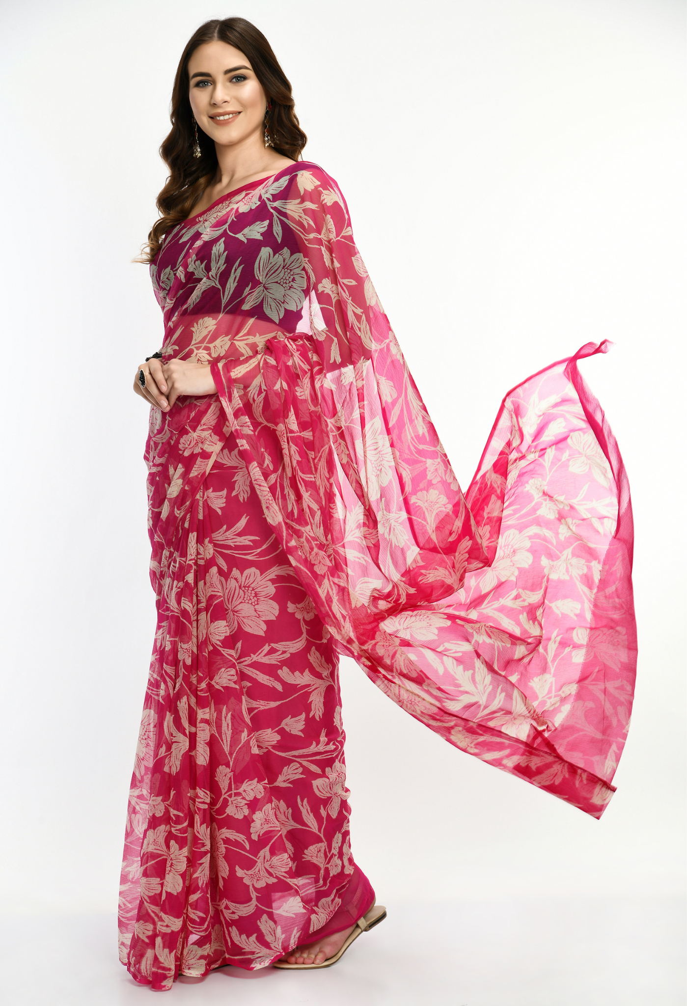 Charmacy Printed Chiffon Saree